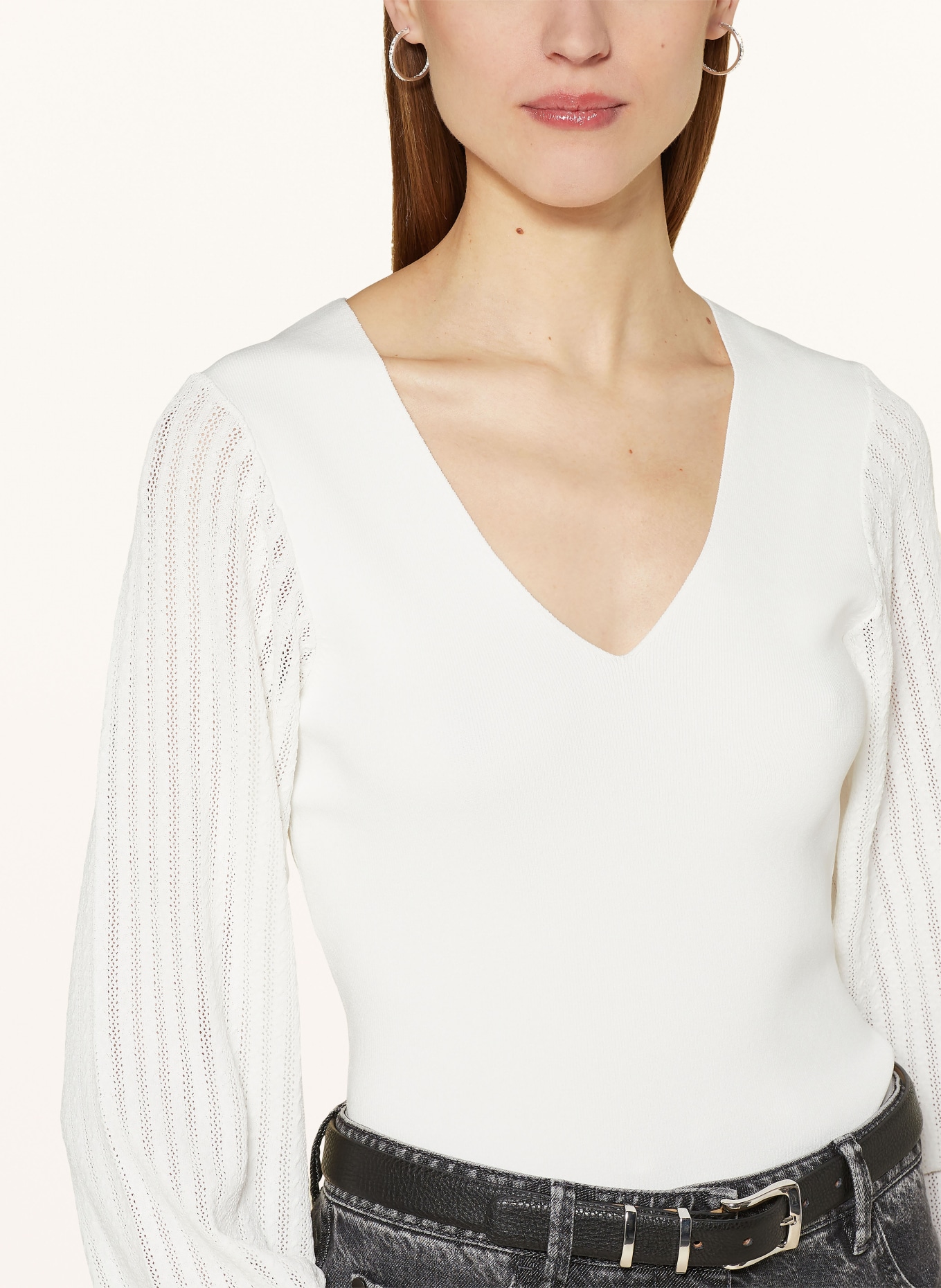 REISS Long sleeve shirt LEXI with broderie anglaise, Color: CREAM (Image 4)
