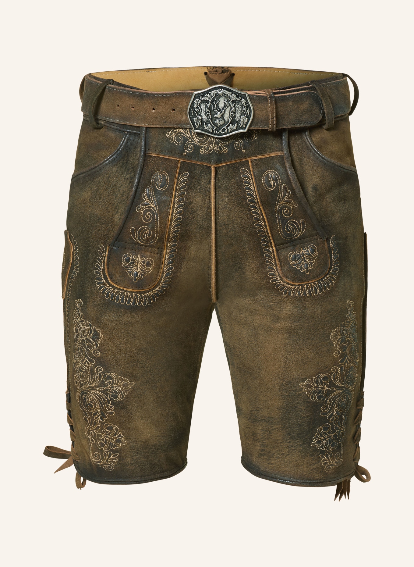 HIRSCHER Spodnie skórzane w stylu ludowym KUFSTEIN, Kolor: CIEMNOBRĄZOWY (Obrazek 1)