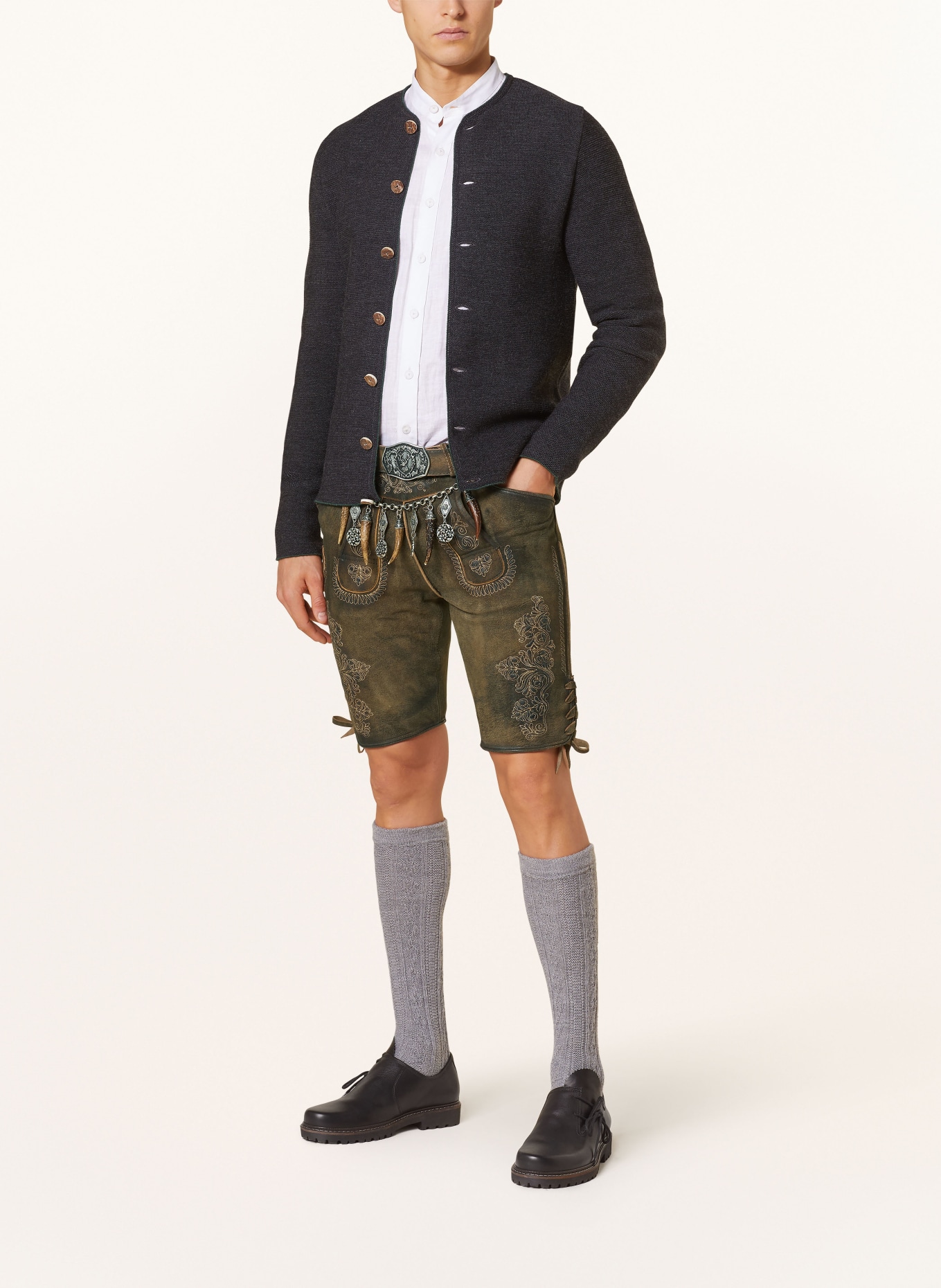 HIRSCHER Spodnie skórzane w stylu ludowym KUFSTEIN, Kolor: CIEMNOBRĄZOWY (Obrazek 2)