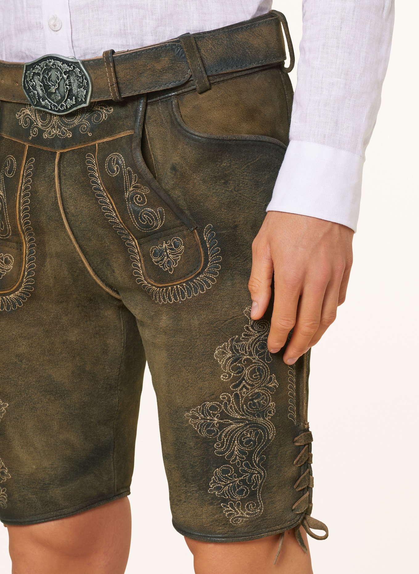 HIRSCHER Spodnie skórzane w stylu ludowym KUFSTEIN, Kolor: CIEMNOBRĄZOWY (Obrazek 5)