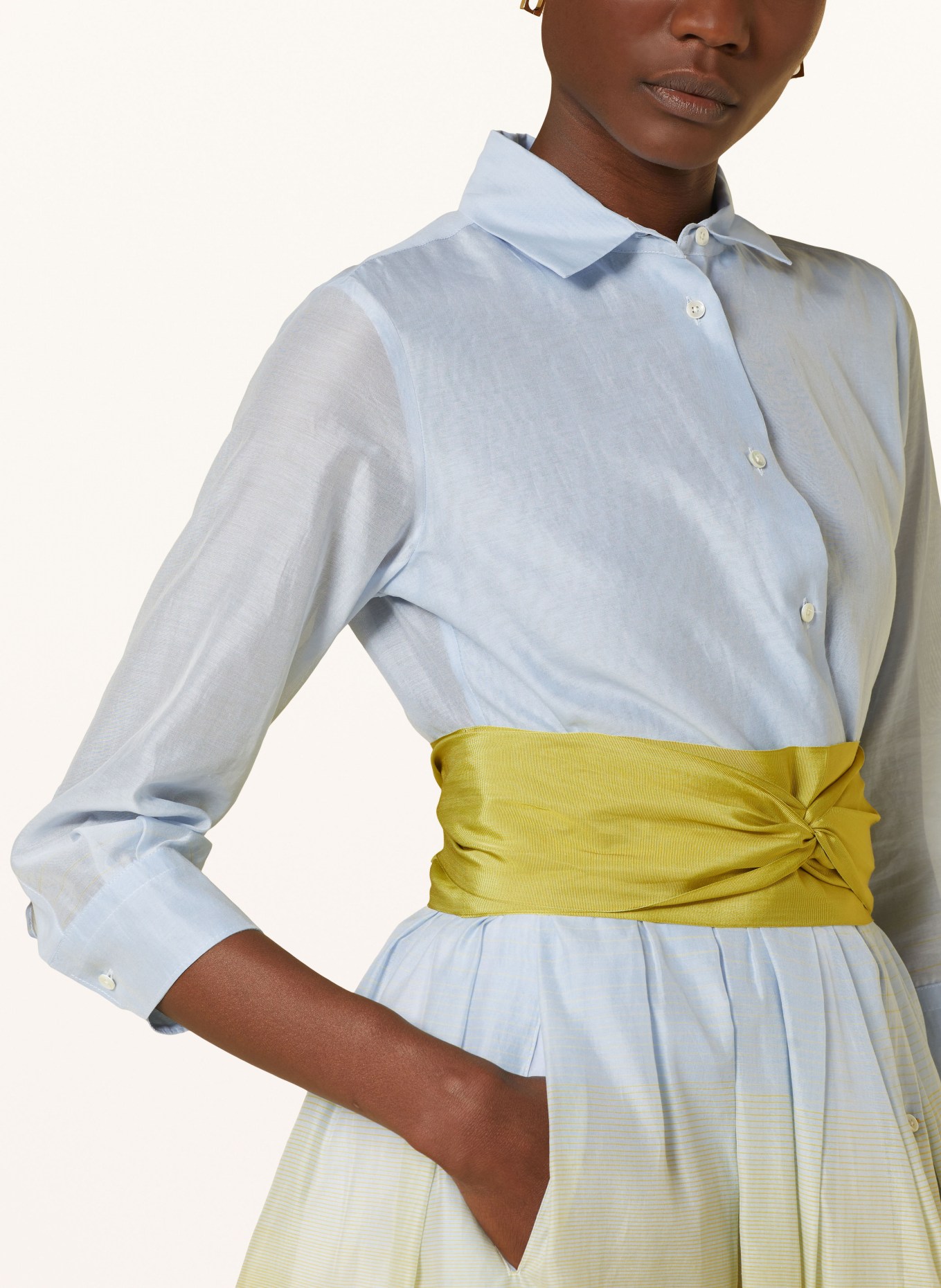 sara roka Shirt dress EDNA with silk, Color: LIGHT BLUE/ YELLOW (Image 4)