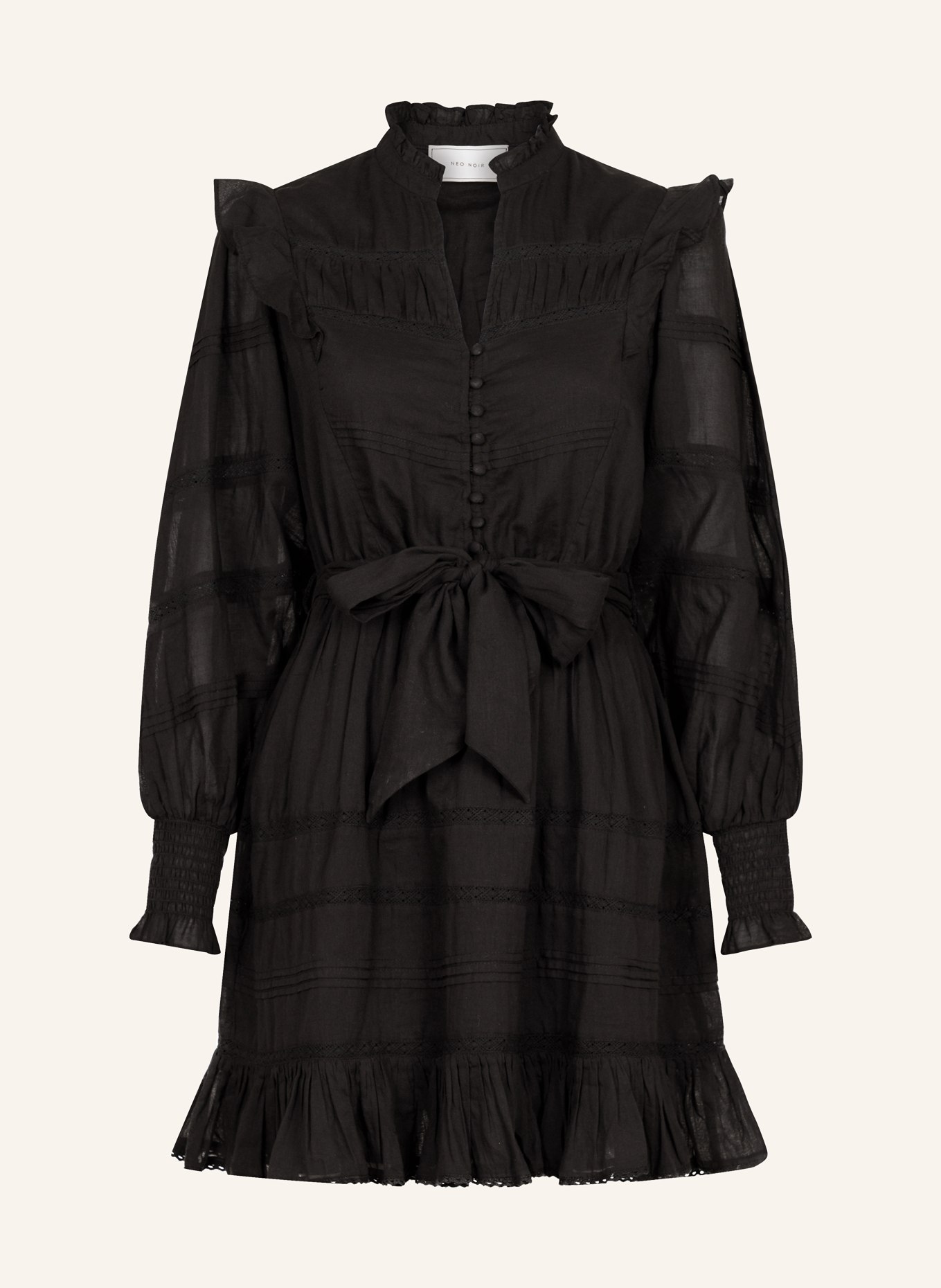 NEO NOIR Dress SALLI with broderie anglaise, Color: BLACK (Image 1)