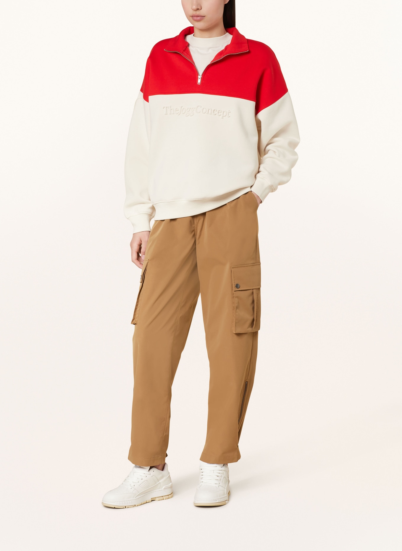TheJoggConcept adidas Training 3 stripe cropped t-shirt in pink JCSAGE, Color: RED/ CREAM (Image 2)