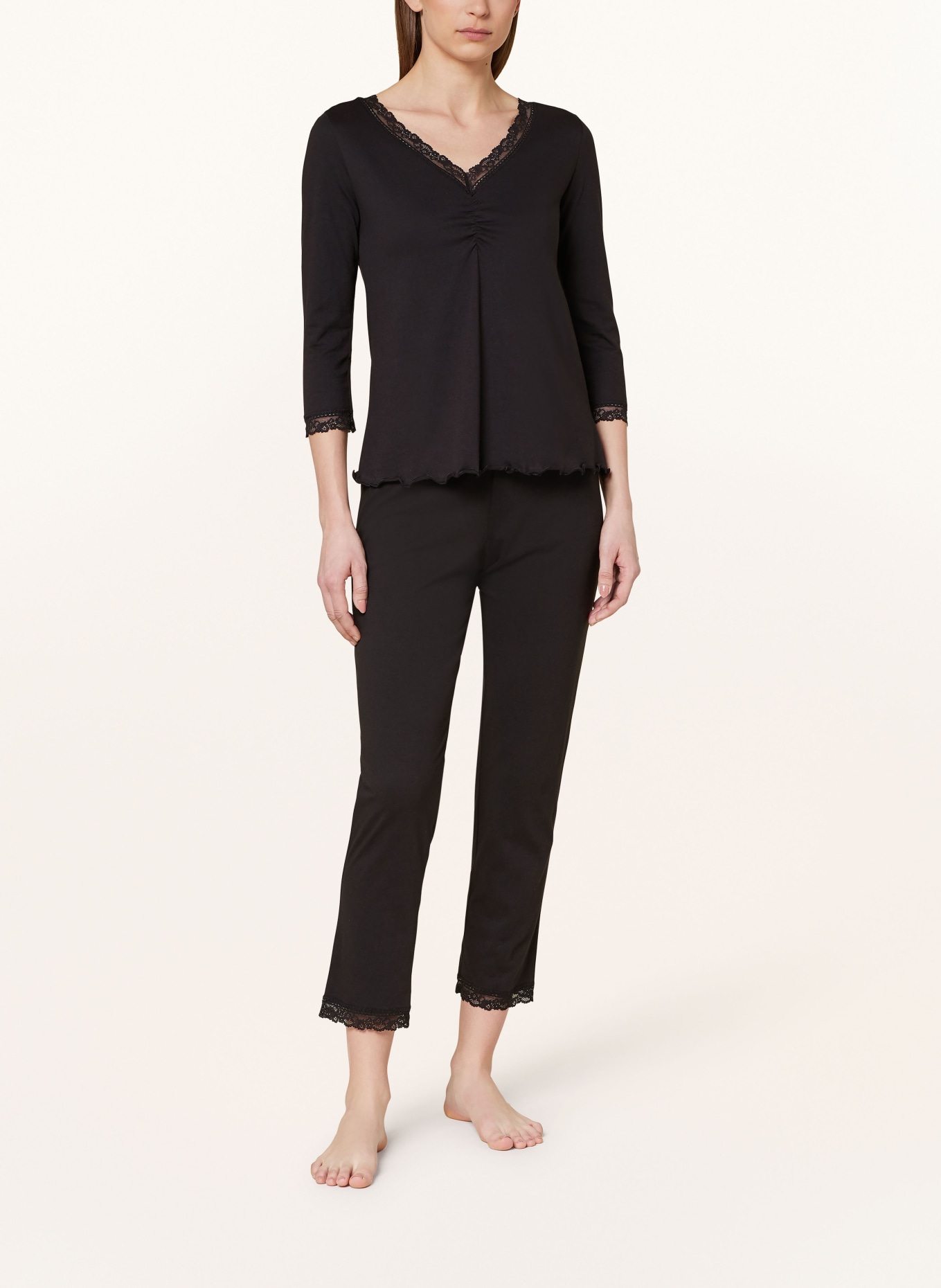 darling harbour Pajama shirt with 3/4 sleeve, Color: BLACK (Image 2)