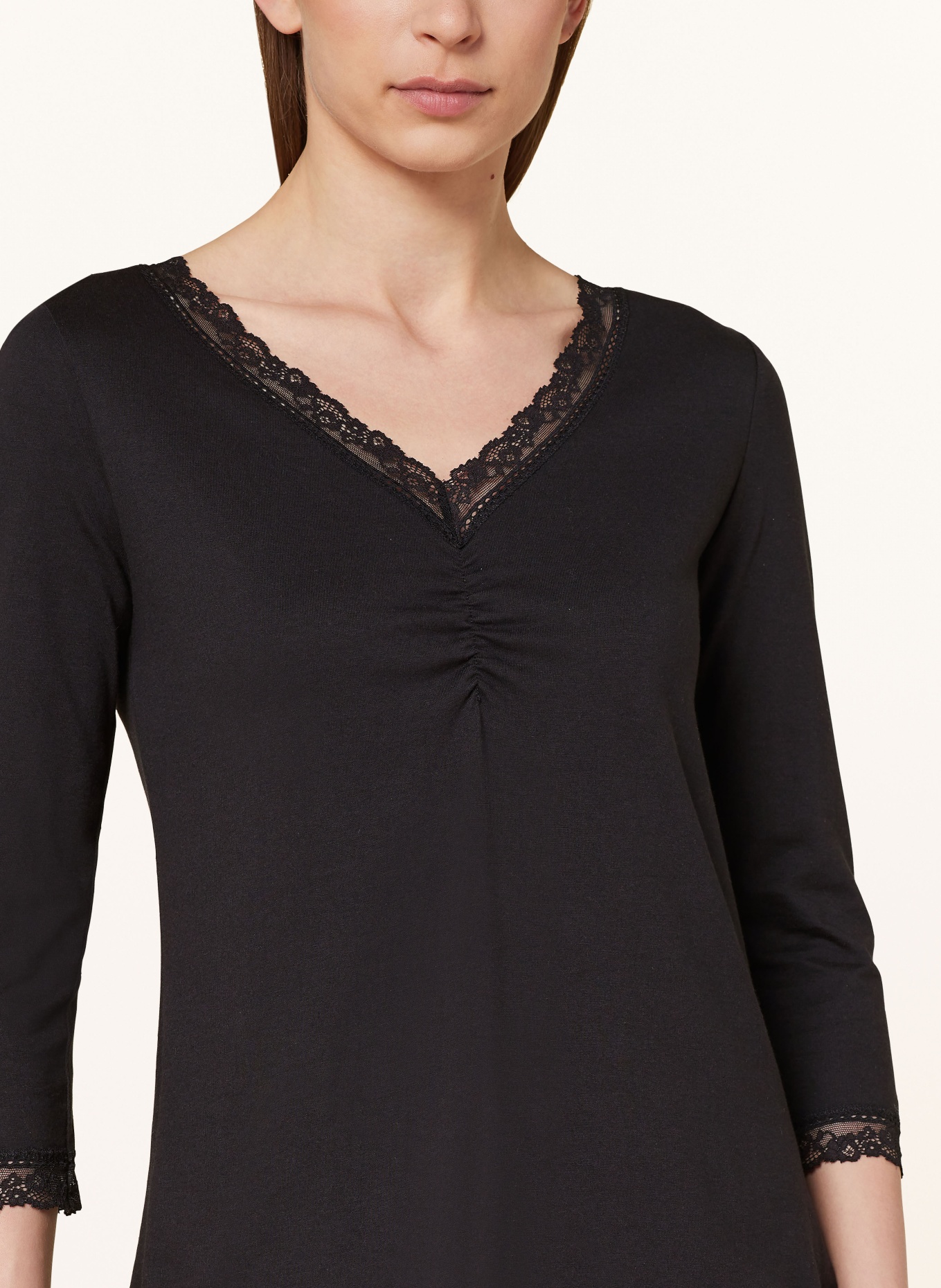 darling harbour Pajama shirt with 3/4 sleeve, Color: BLACK (Image 4)