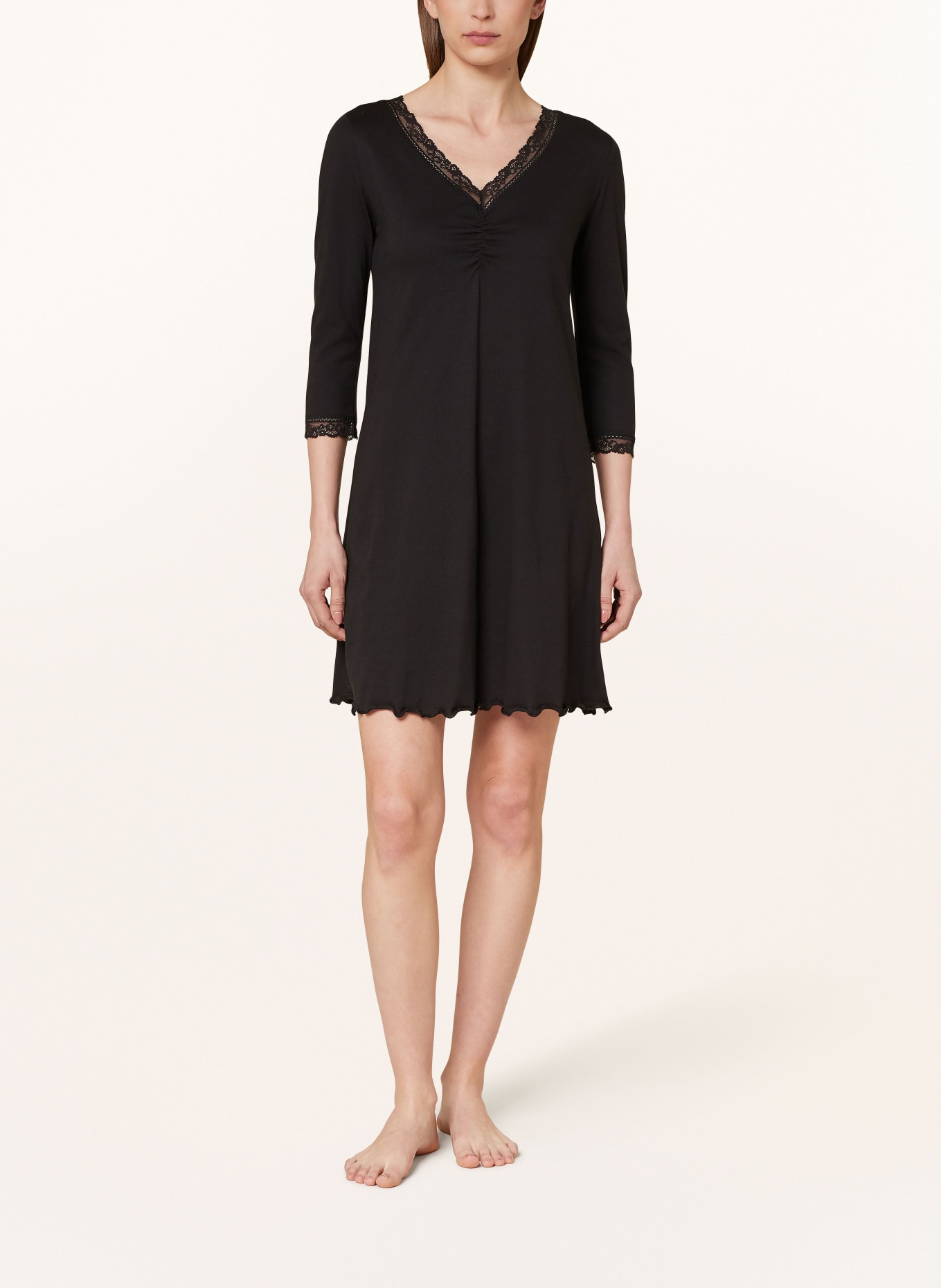 darling harbour Nightgown with 3/4 sleeves, Color: BLACK (Image 2)