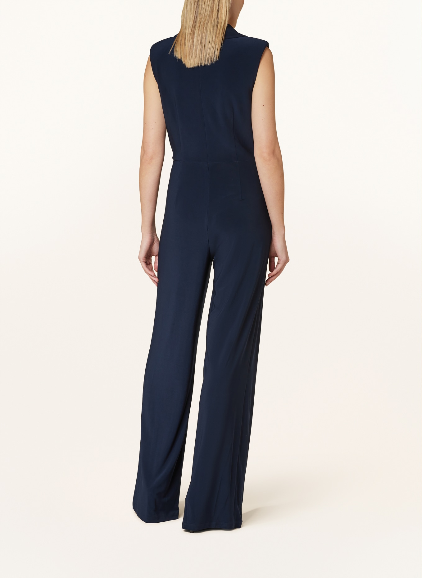 ADRIANNA PAPELL Jersey jumpsuit with decorative gems in wrap look, Color: DARK BLUE (Image 3)