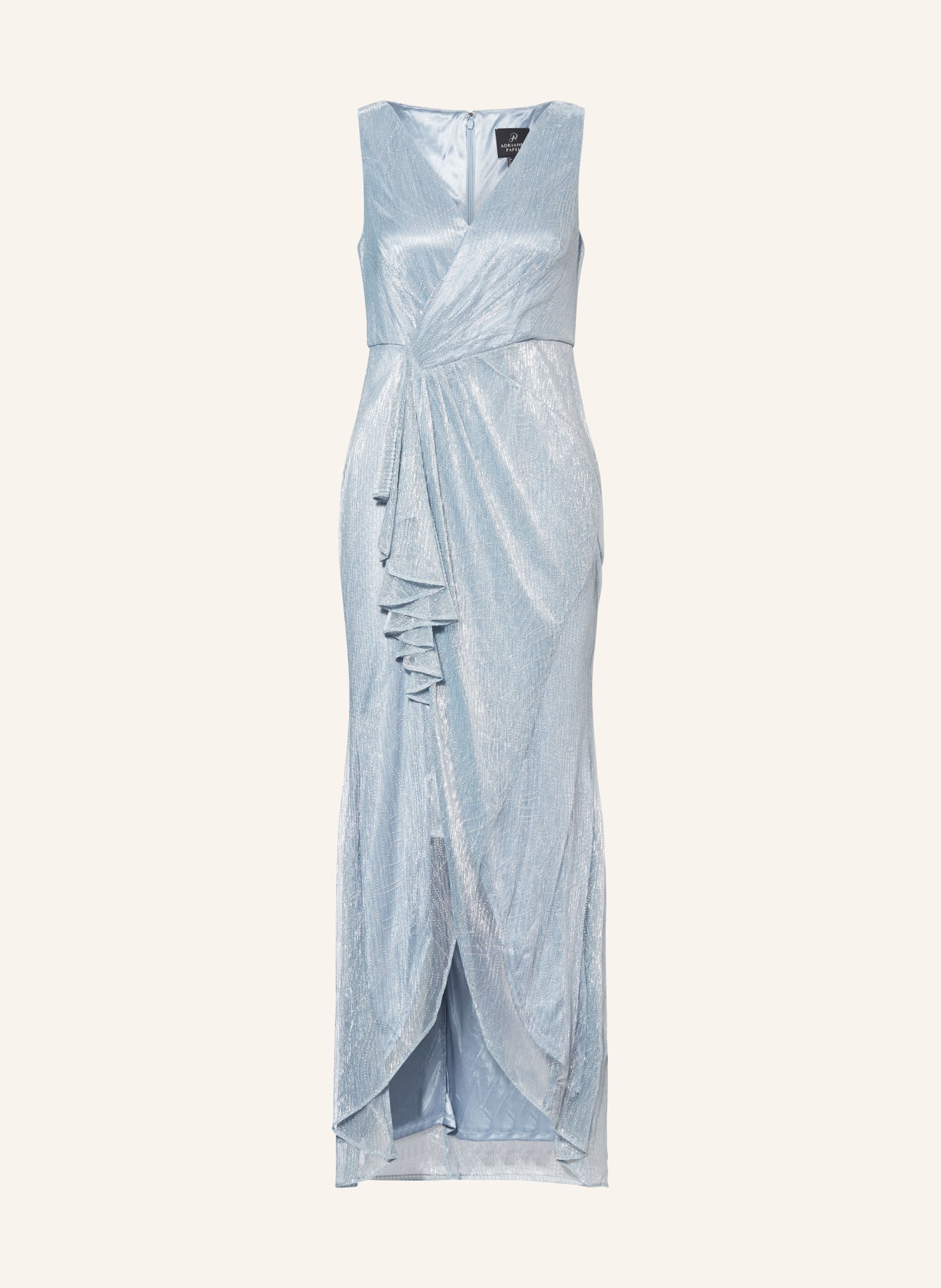 ADRIANNA PAPELL Sukienka wieczorowa z błyszczącą przędzą w stylu kopertowym, Kolor: JASNONIEBIESKI (Obrazek 1)