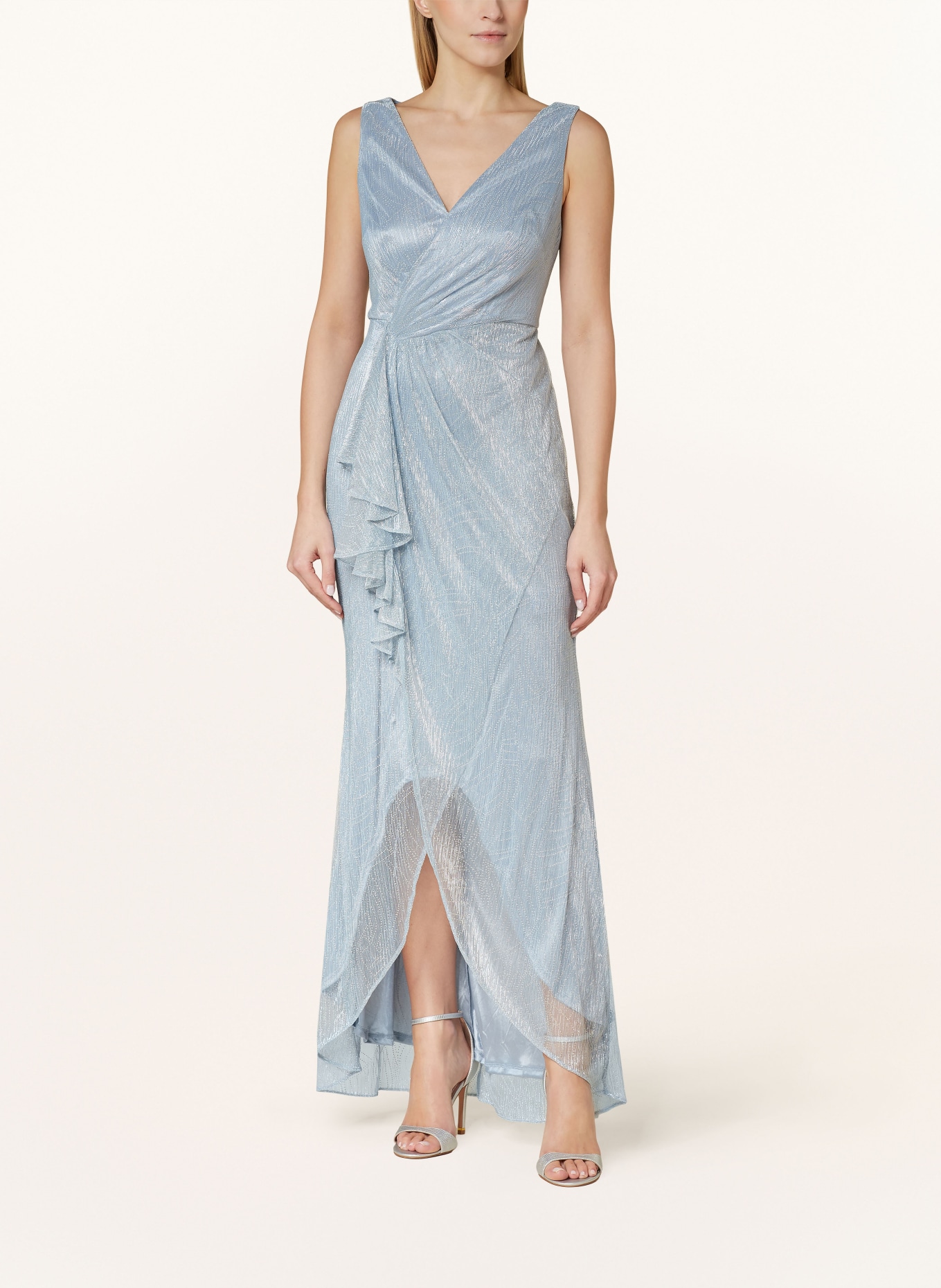 ADRIANNA PAPELL Evening dress with glitter thread in wrap look, Color: LIGHT BLUE (Image 2)