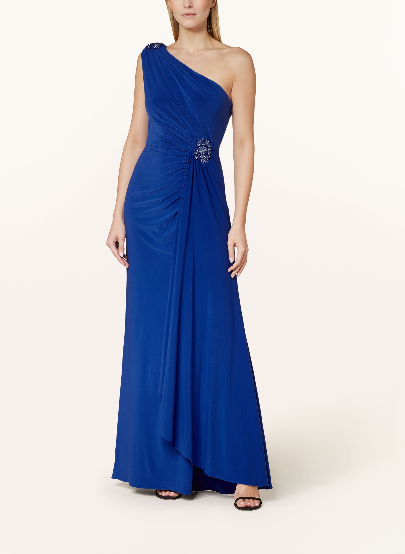 ADRIANNA PAPELL One-shoulder dress with decorative gems, Color: BLUE (Image 2)