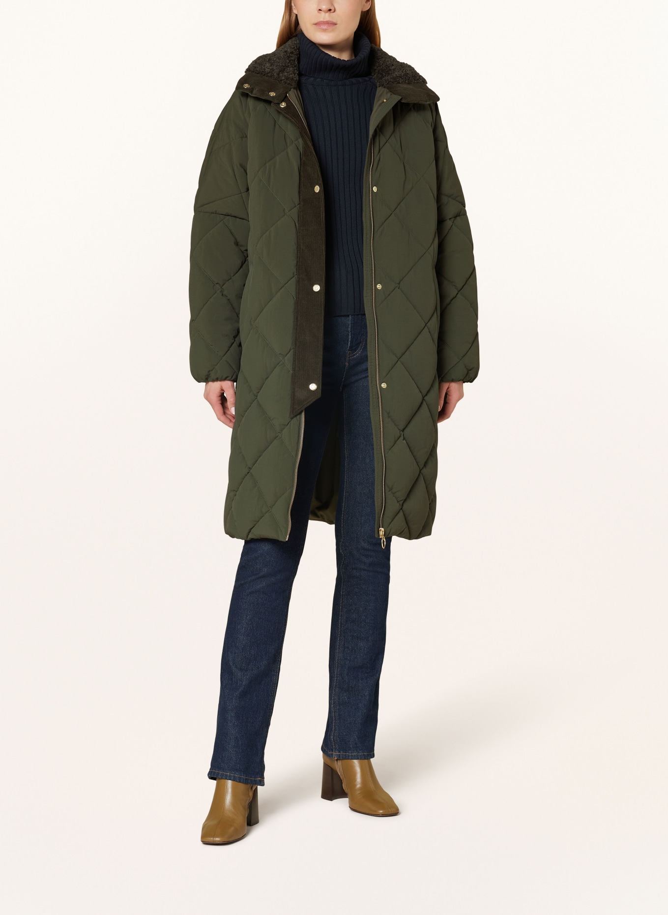 Barbour Steppmantel BEARNIE mit Teddyfell in oliv