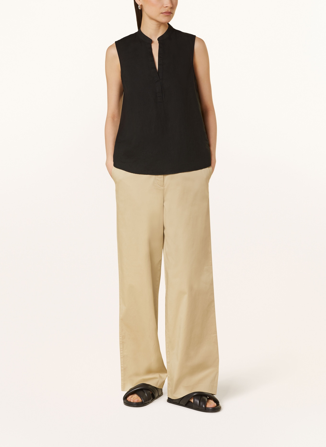 Marc O'Polo Lněný top ze směsi materiálů: ČERNÁ