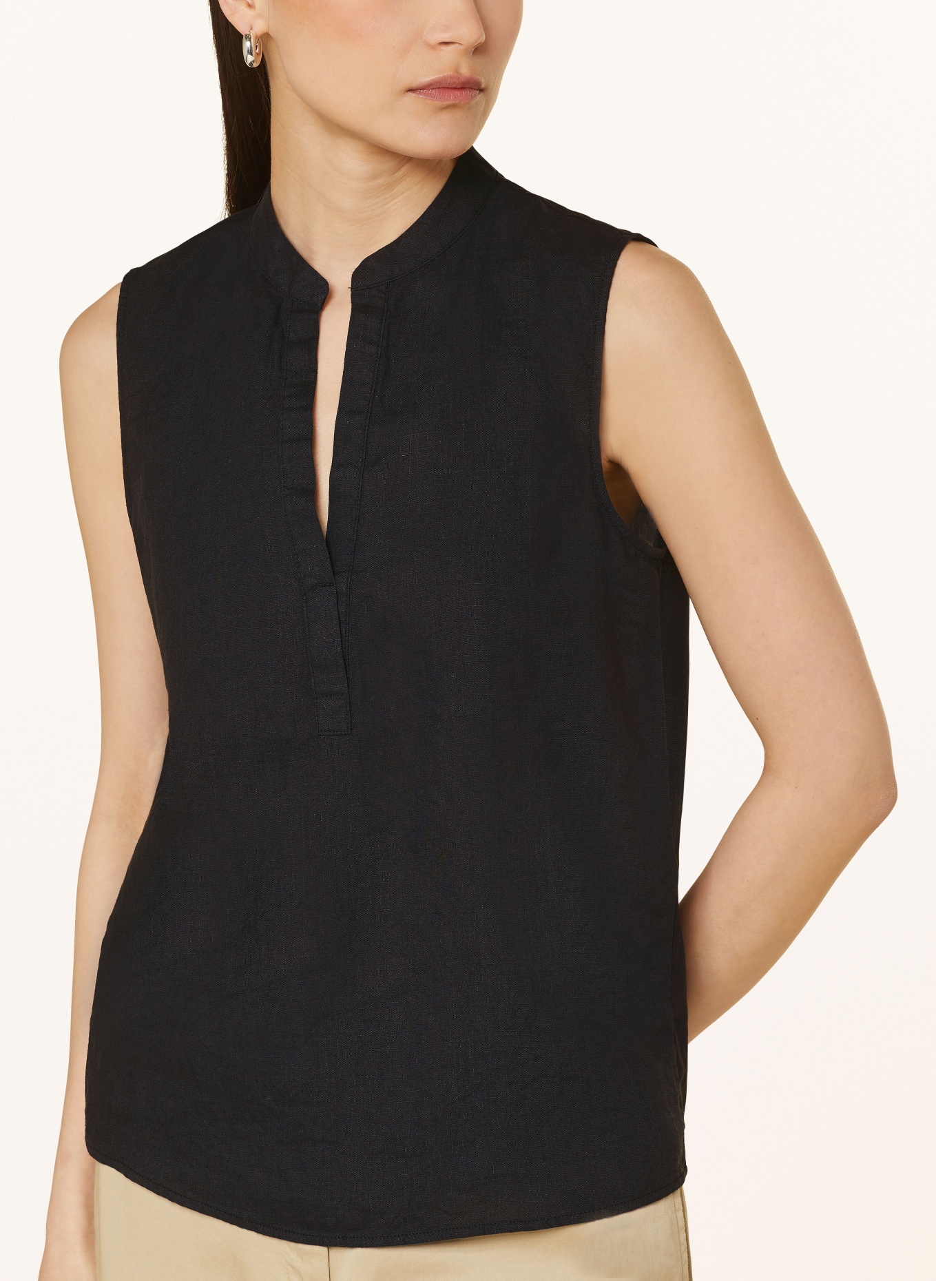 Marc O'Polo Lněný top ze směsi materiálů: ČERNÁ