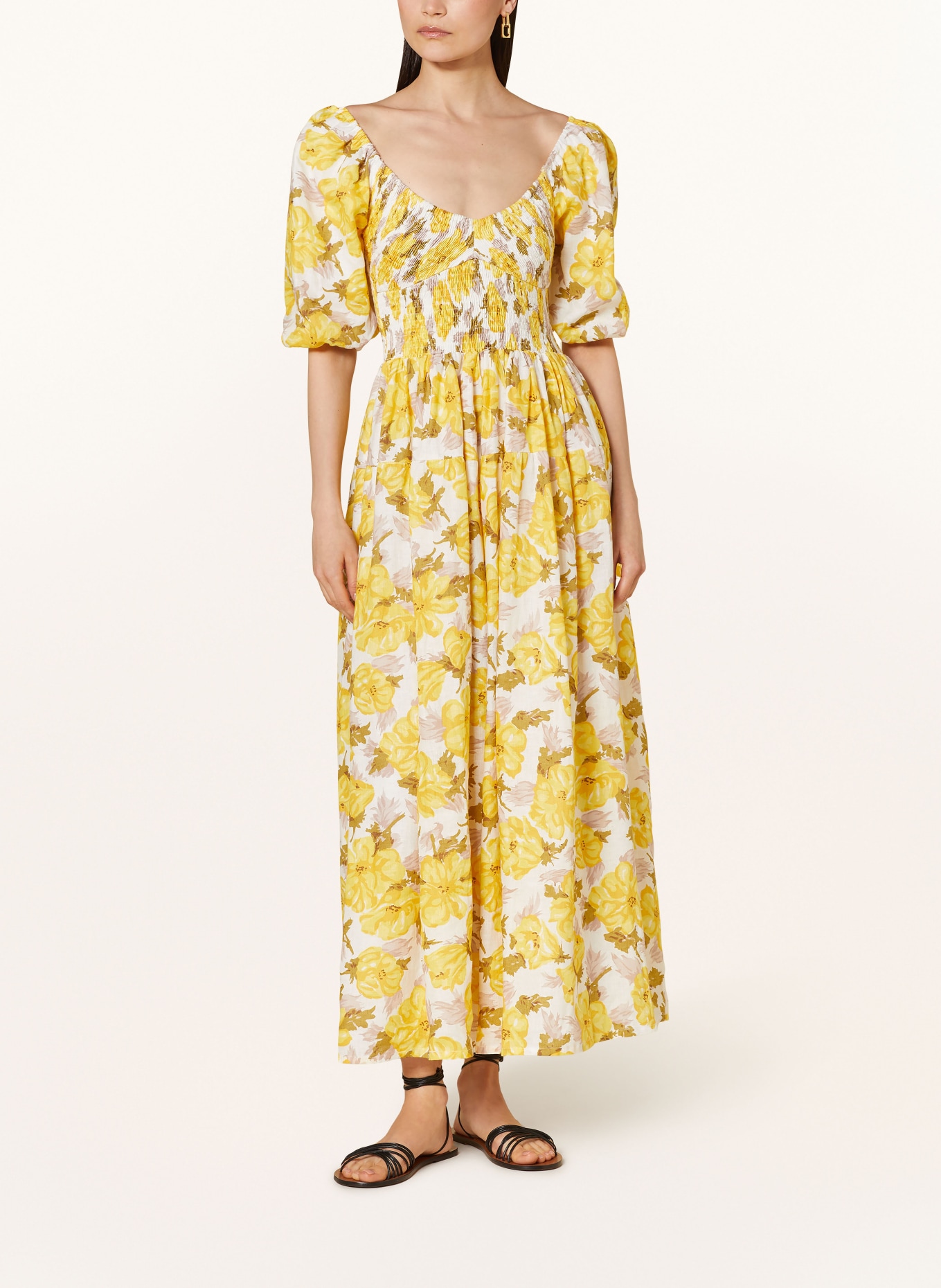 FAITHFULL THE BRAND Linen dress ROSARICO, Color: YELLOW/ OLIVE/ BEIGE (Image 2)