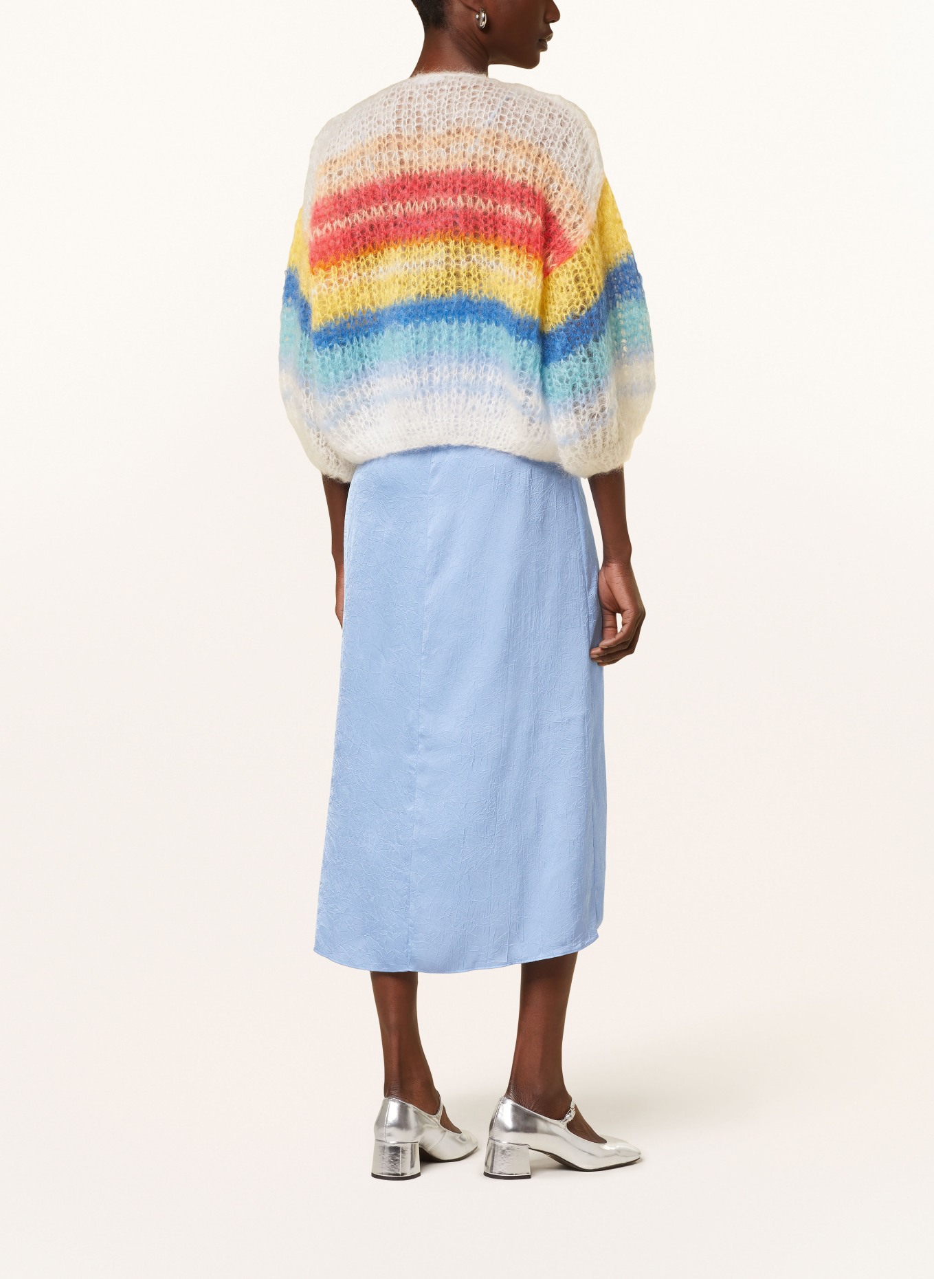 MAIAMI Cropped knit cardigan made of mohair, Color: WHITE/ RED/ YELLOW (Image 3)