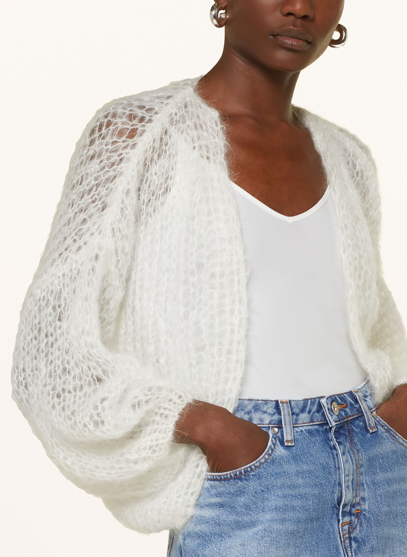 MAIAMI Knit cardigan made of mohair, Color: CREAM (Image 4)