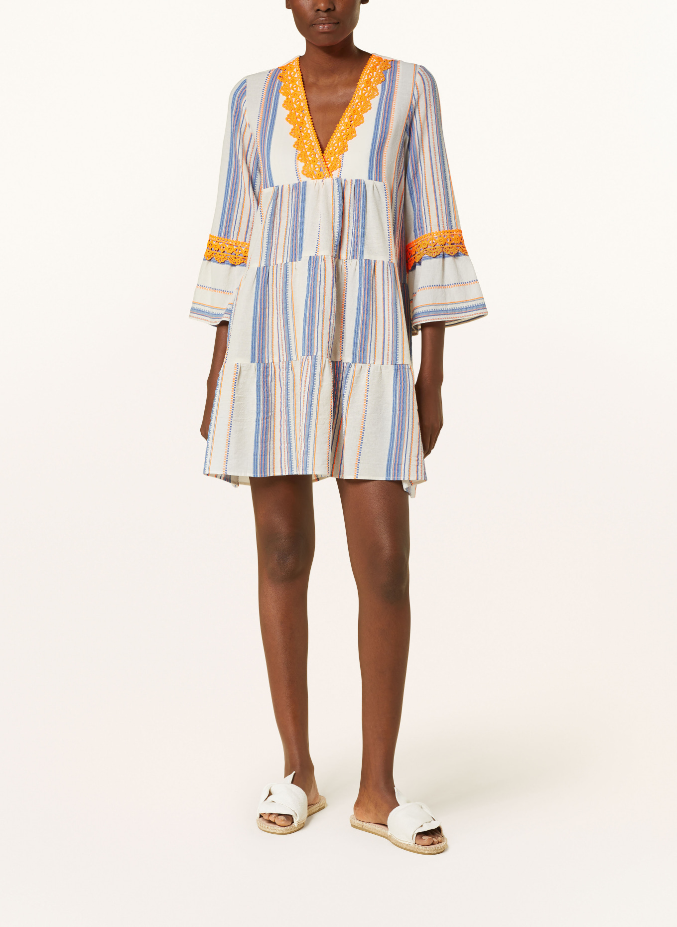 VALÉRIE KHALFON Kleid NIGGY mit 3/4-Arm und Spitze, Farbe: BLAU/ ORANGE/ CREME (Bild 2)