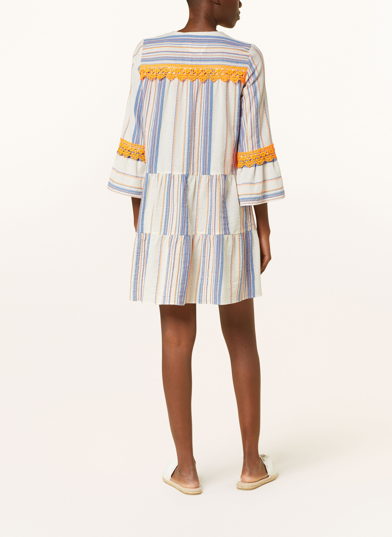 VALÉRIE KHALFON Kleid NIGGY mit 3/4-Arm und Spitze, Farbe: BLAU/ ORANGE/ CREME (Bild 3)