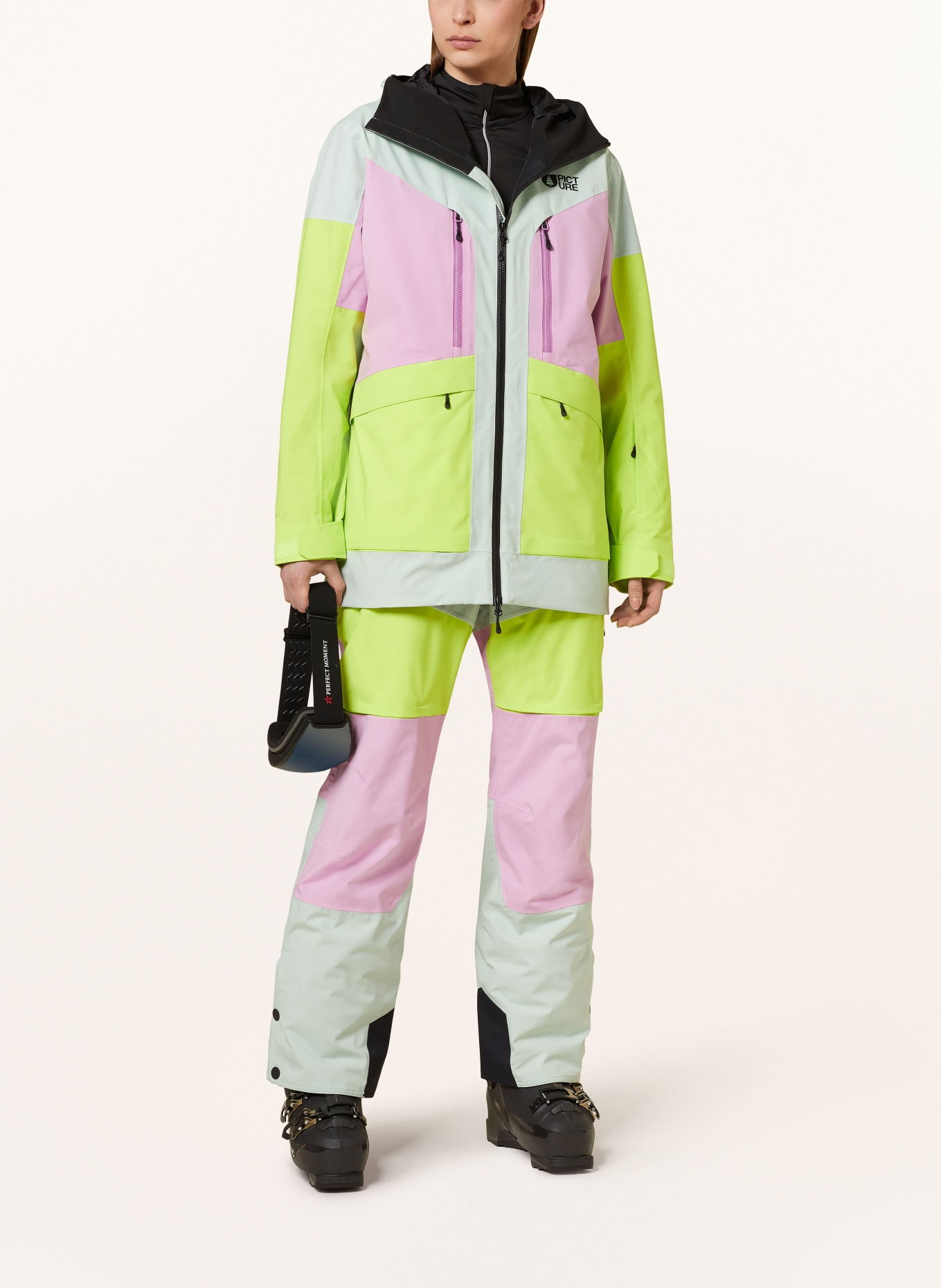 PICTURE Kurtka narciarska HAAKON: MIĘTOWY / RÓŻOWY / JASKRAWY ZIELONY