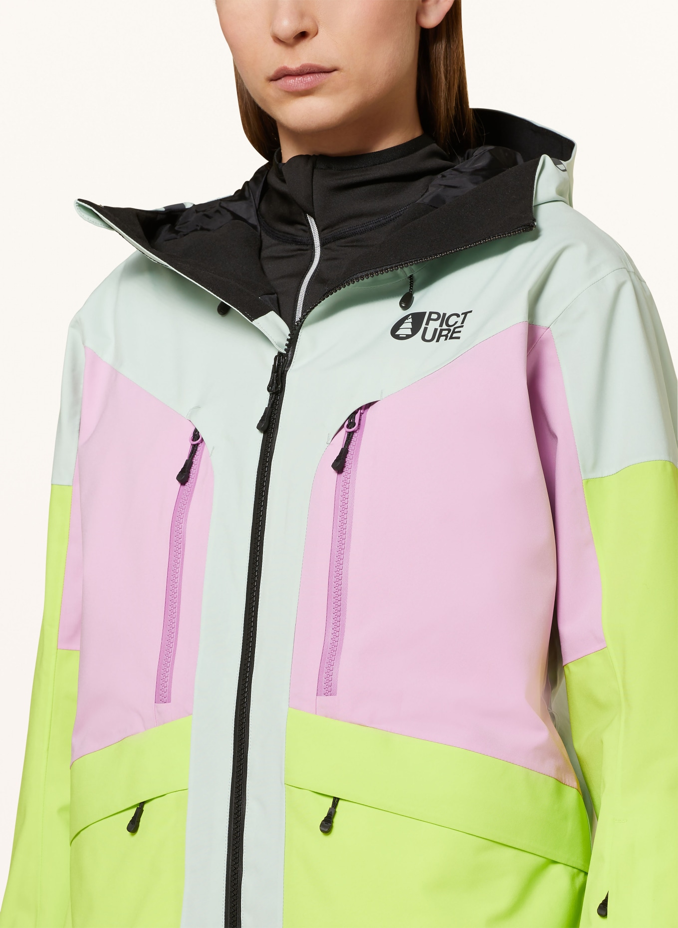 PICTURE Kurtka narciarska HAAKON: MIĘTOWY / RÓŻOWY / JASKRAWY ZIELONY