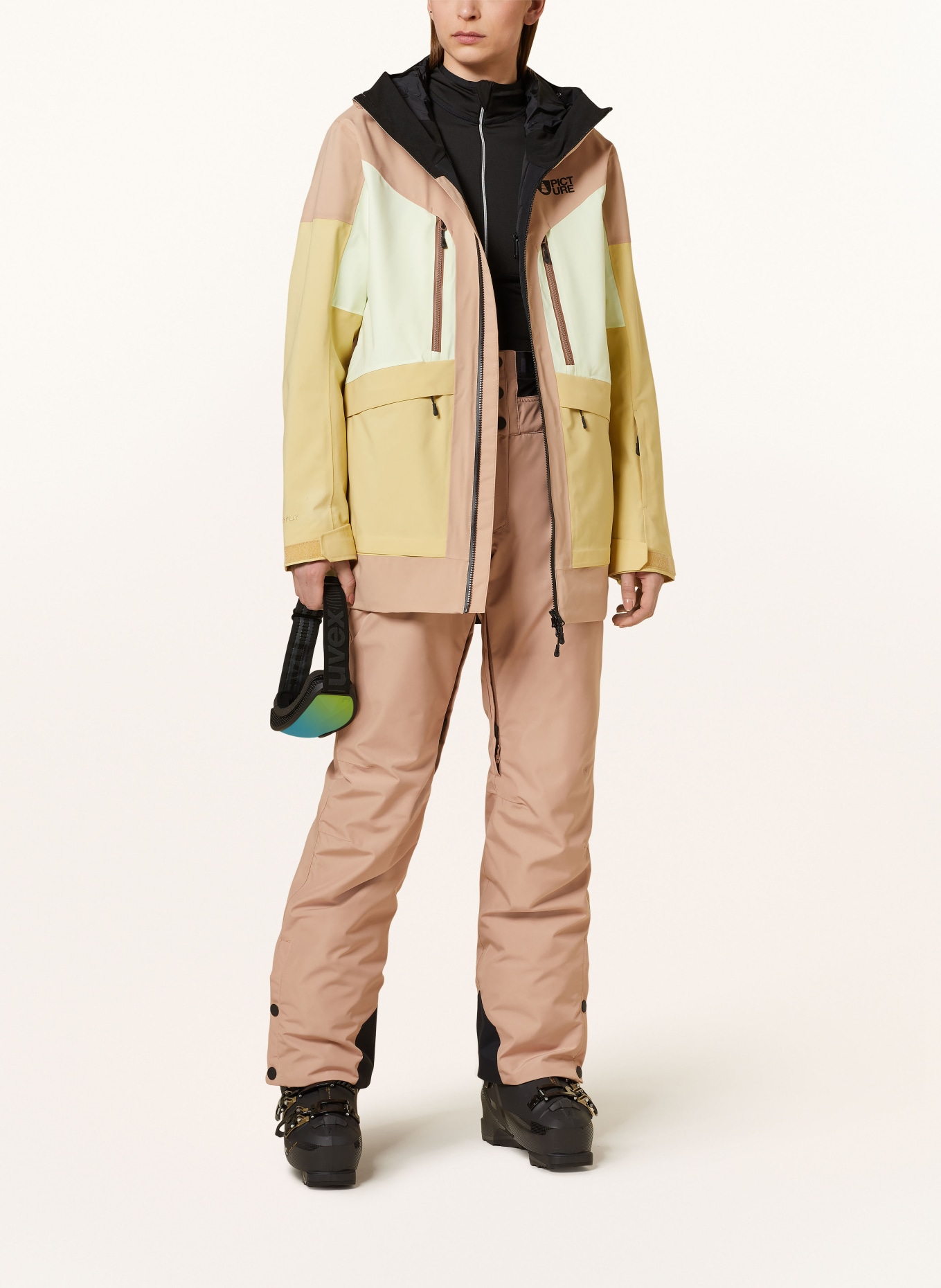 PICTURE Kurtka narciarska HAAKON: JASNOBRĄZOWY / JASNOZIELONY / CIEMNOŻÓŁTY