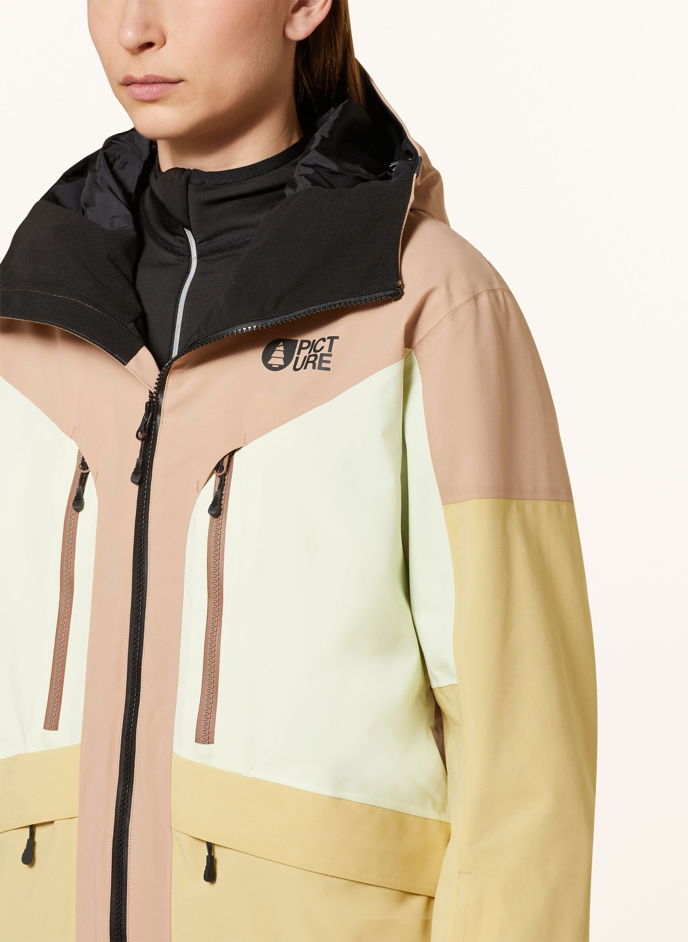 PICTURE Kurtka narciarska HAAKON: JASNOBRĄZOWY / JASNOZIELONY / CIEMNOŻÓŁTY