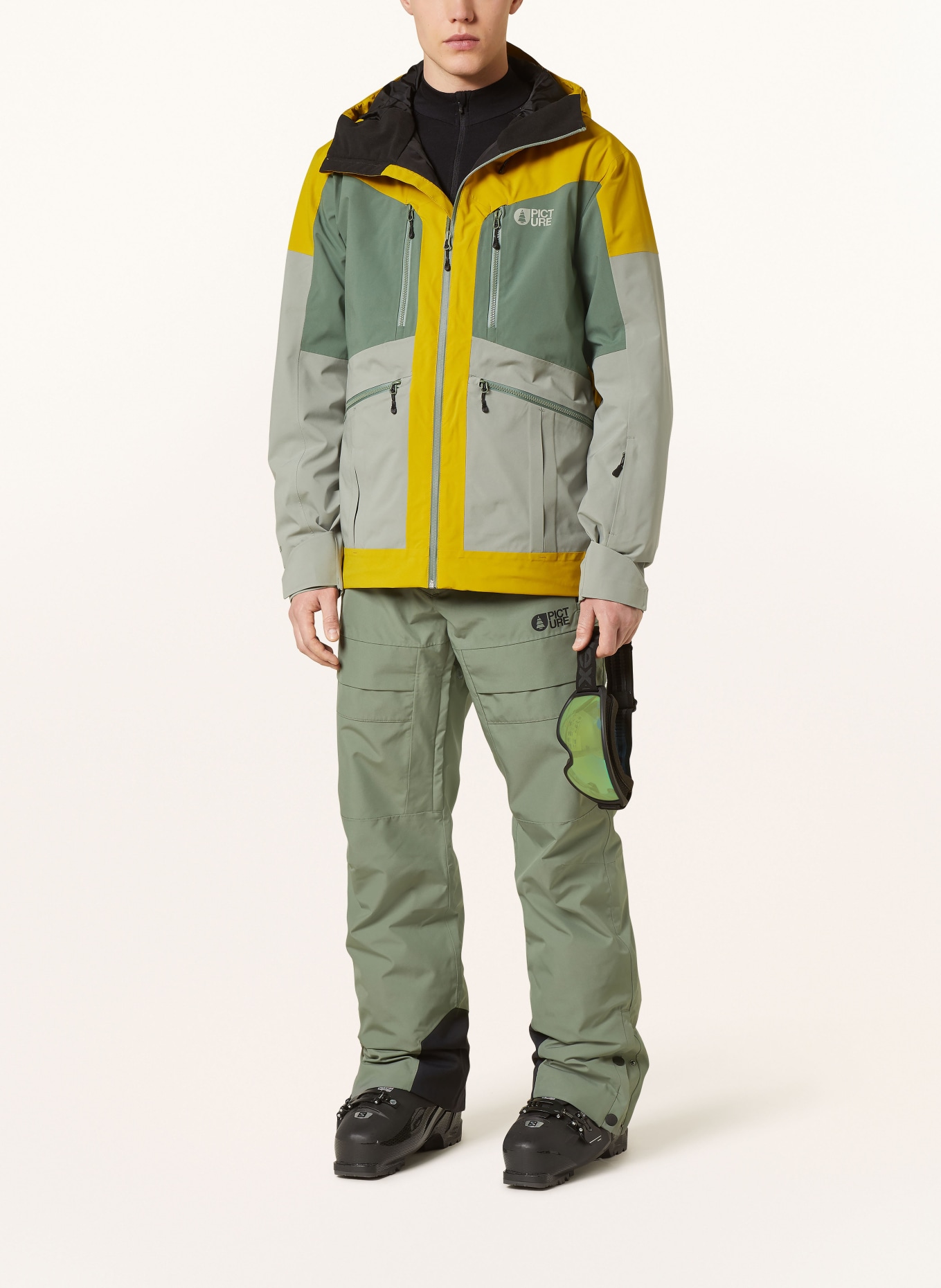 PICTURE Ski jacket NAIKOON: DARK YELLOW / LIGHT GREEN
