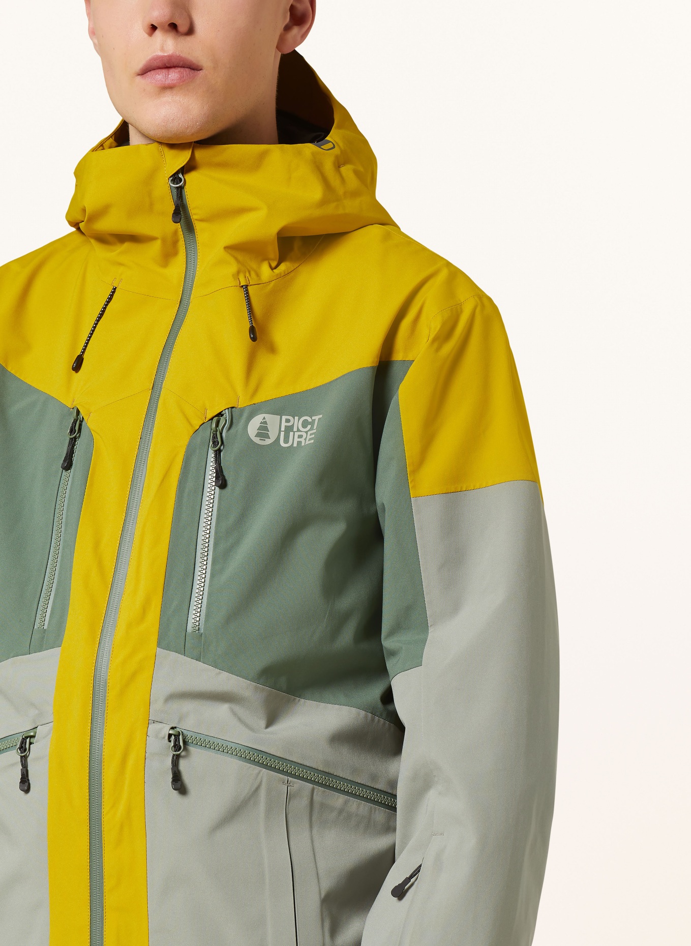 PICTURE Ski jacket NAIKOON: DARK YELLOW / LIGHT GREEN