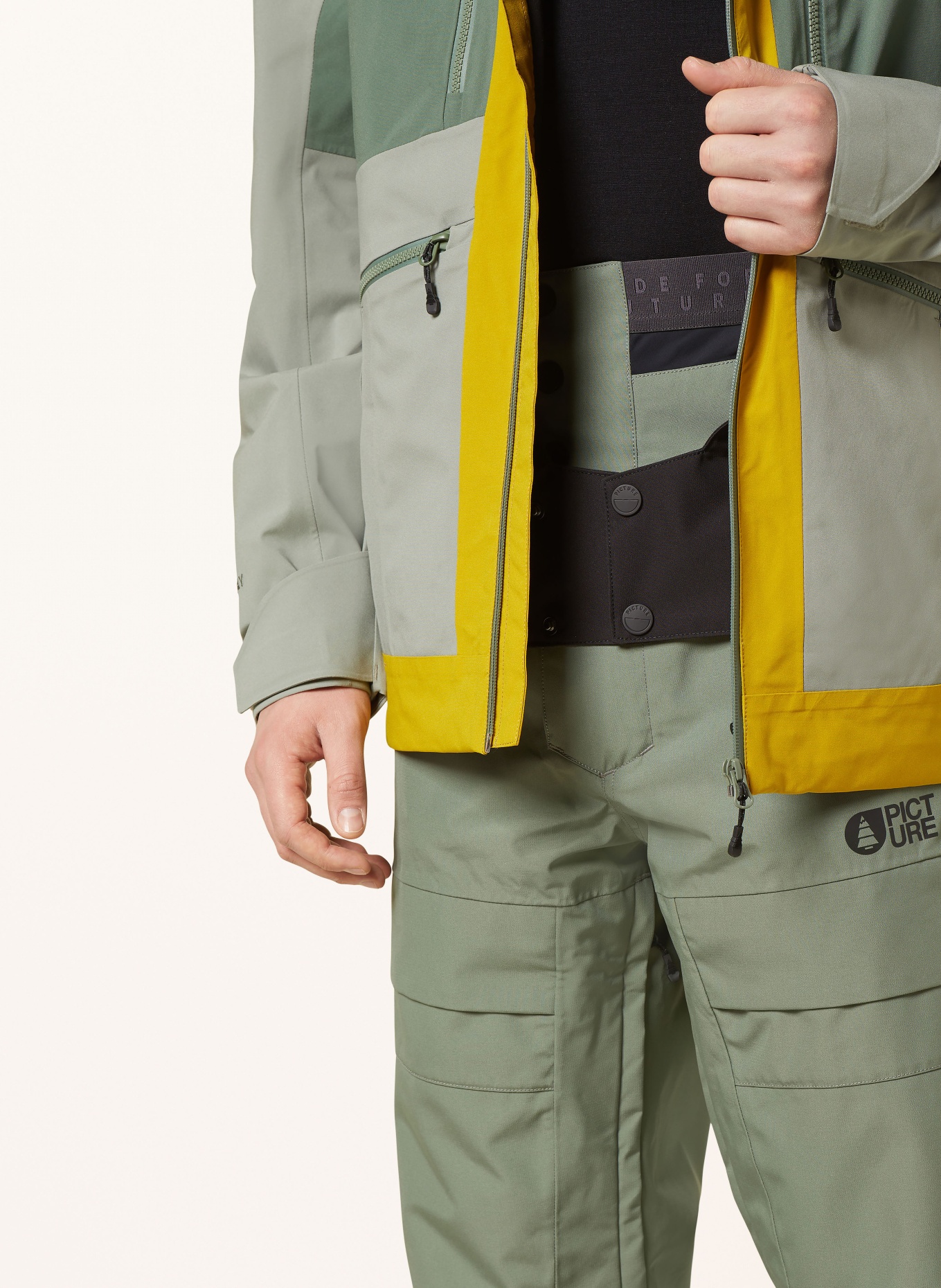 PICTURE Ski jacket NAIKOON: DARK YELLOW / LIGHT GREEN
