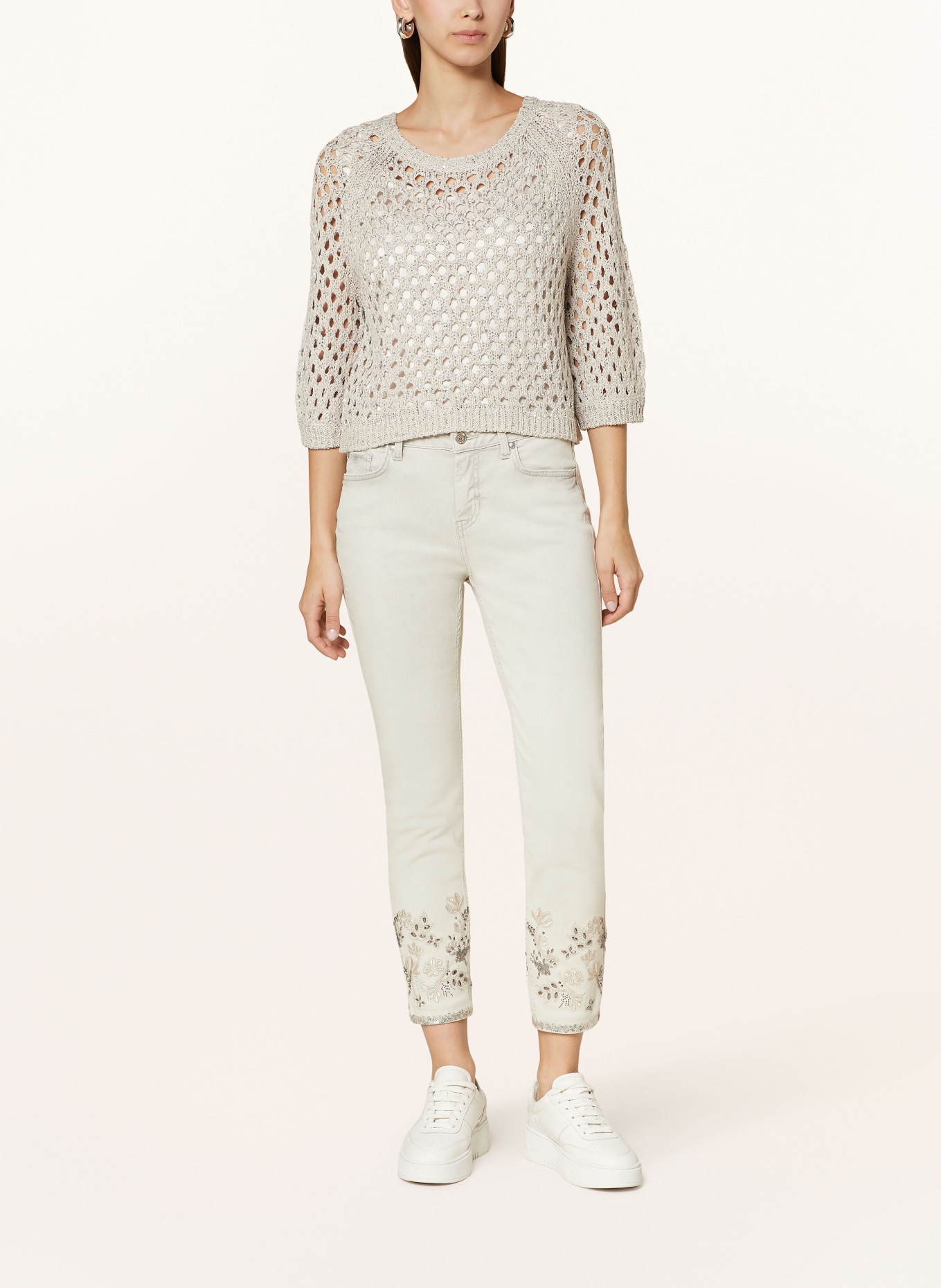 monari Knit shirt with 3/4 sleeves and sequins, Color: 540 light sand (Image 2)