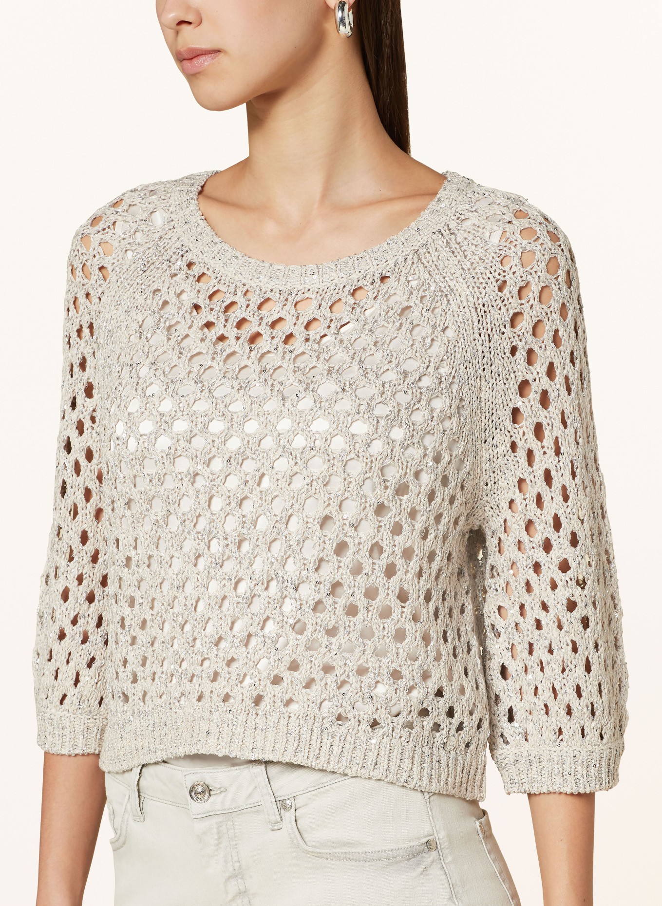 monari Knit shirt with 3/4 sleeves and sequins, Color: 540 light sand (Image 4)