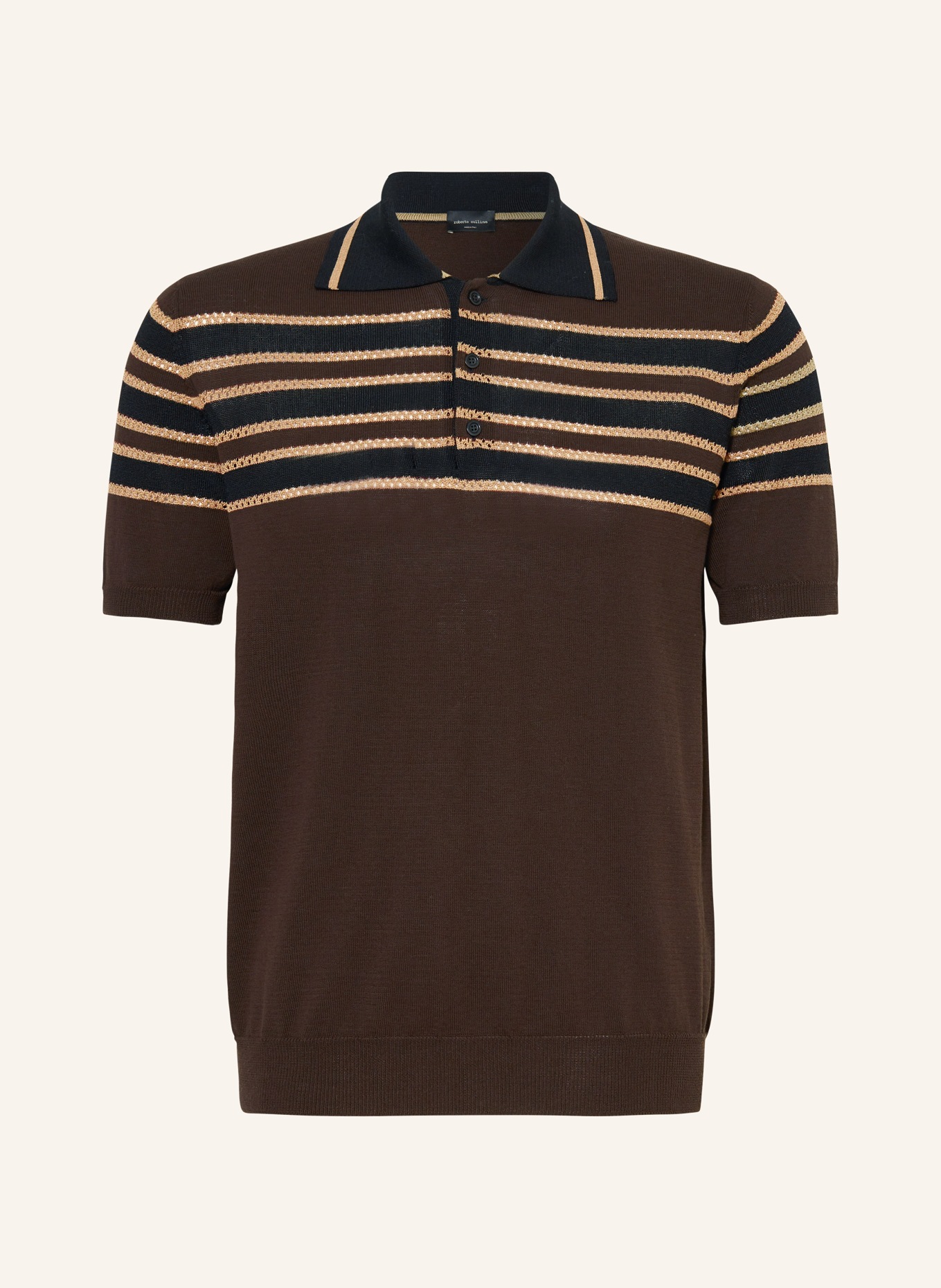 roberto collina Strick-Poloshirt, Farbe: DUNKELBRAUN/ CAMEL/ SCHWARZ (Bild 1)