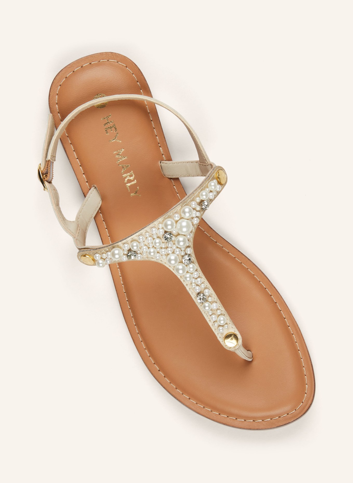 HEY MARLY Sandal upper PRECIOUS PEARL with decorative beads, Color: WHITE/ LIGHT BROWN (Image 2)