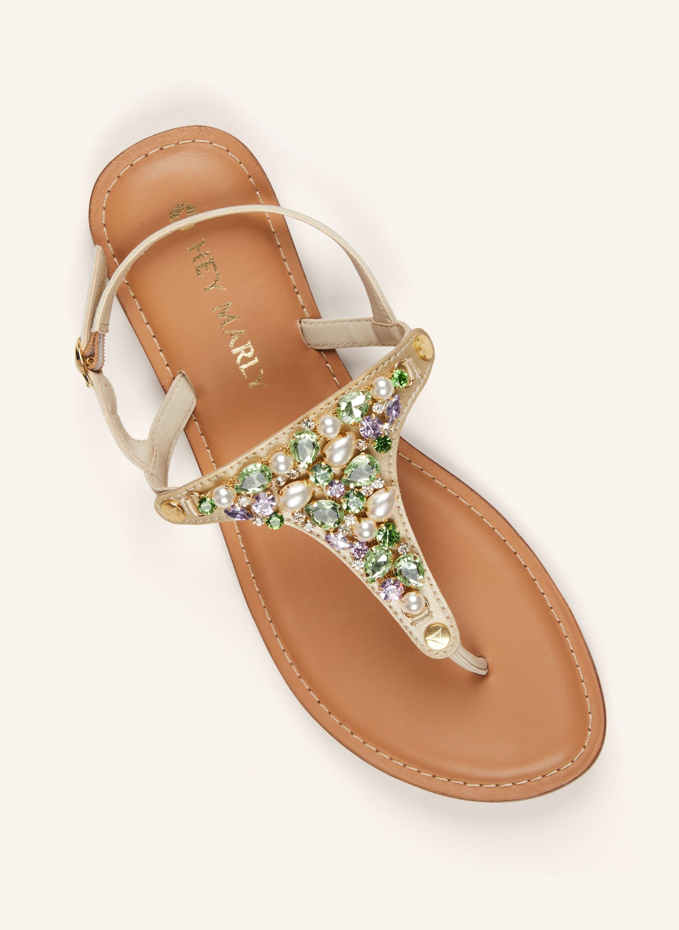 HEY MARLY Sandal upper BRILLIANT LIFE BOLD with decorative gems, Color: GREEN/ LIGHT BROWN (Image 2)