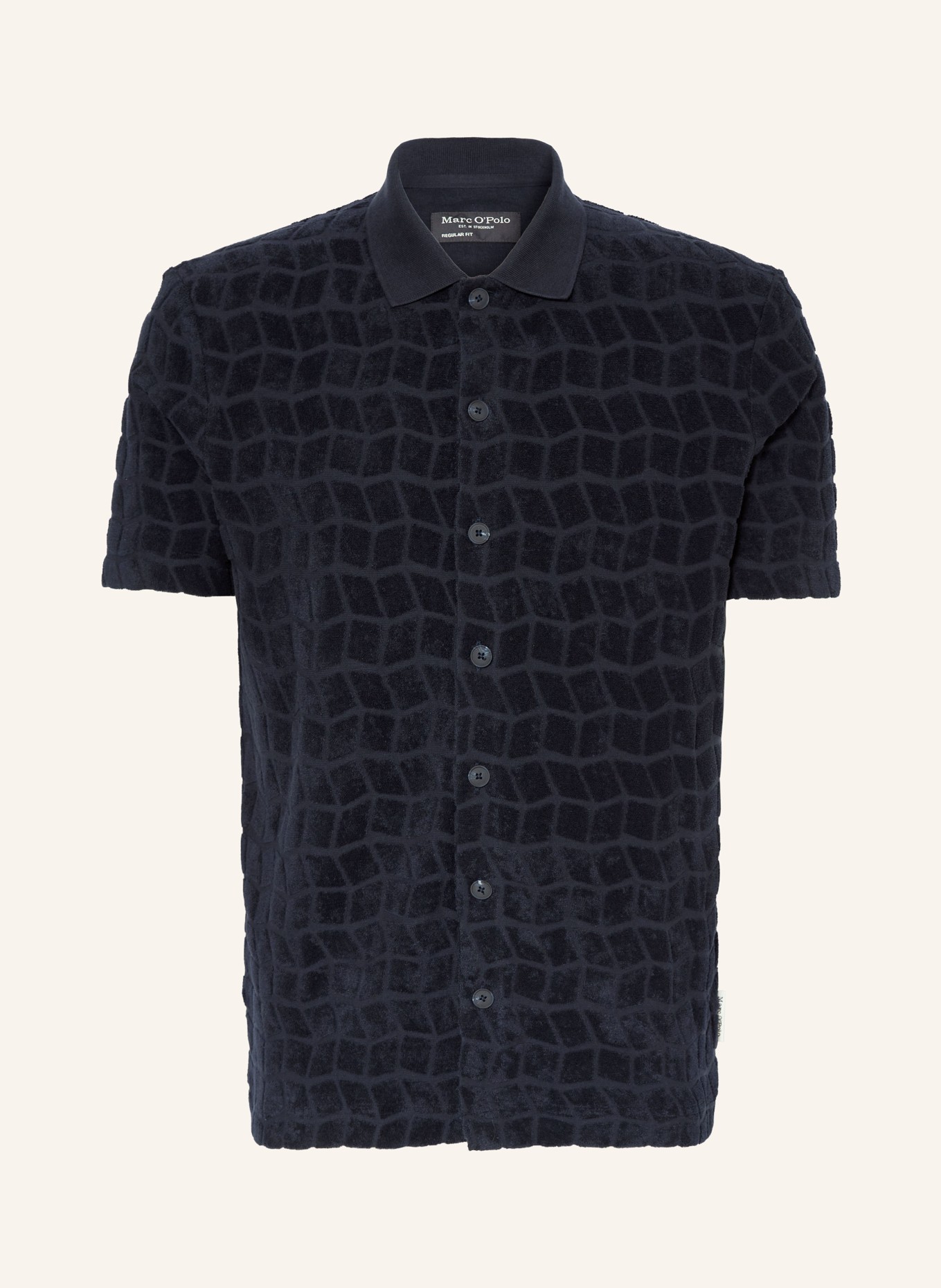 Marc O'Polo Short sleeve shirt regular fit in terry cloth, Color: DARK BLUE (Image 1)