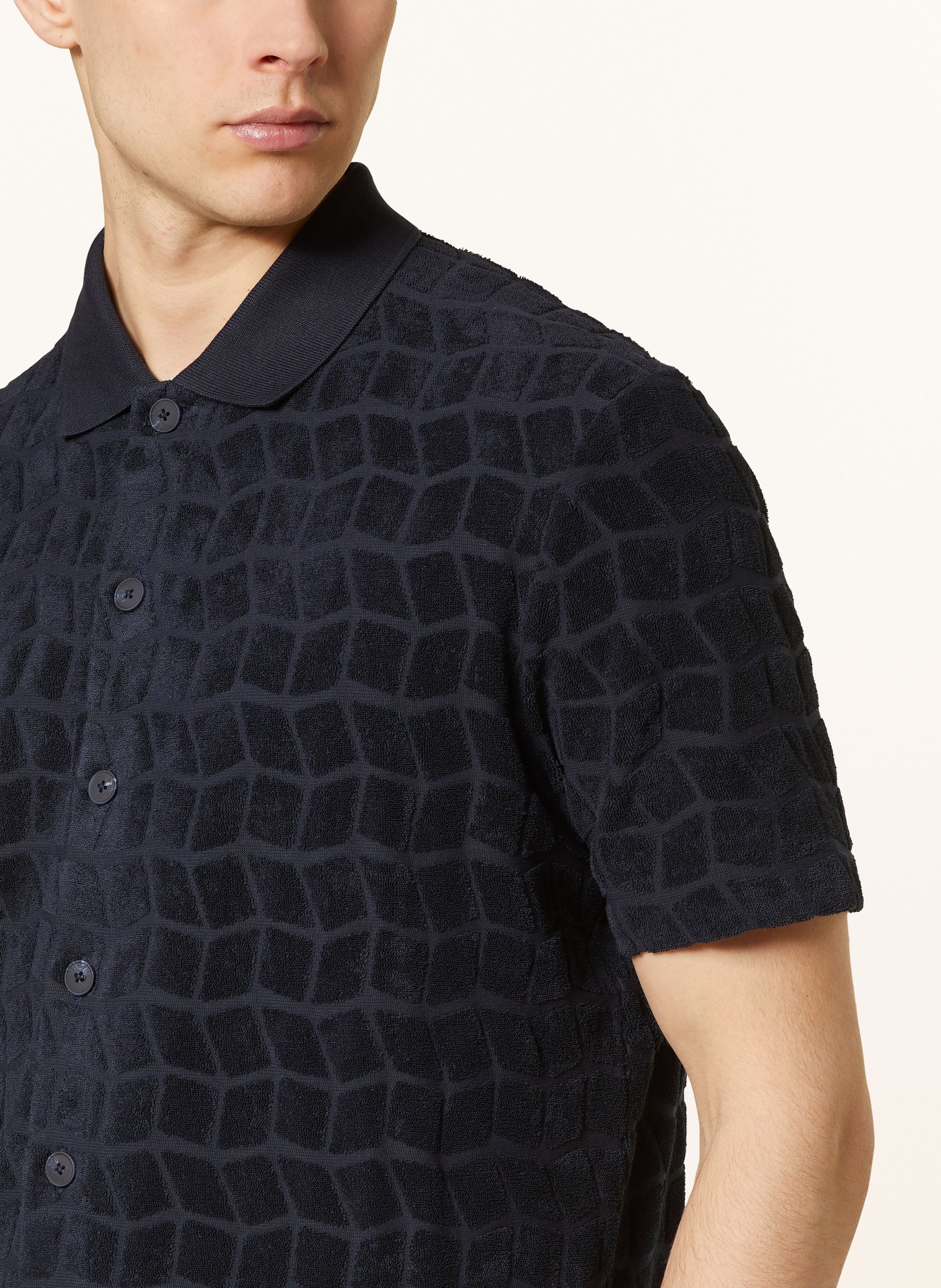 Marc O'Polo Short sleeve shirt regular fit in terry cloth, Color: DARK BLUE (Image 4)