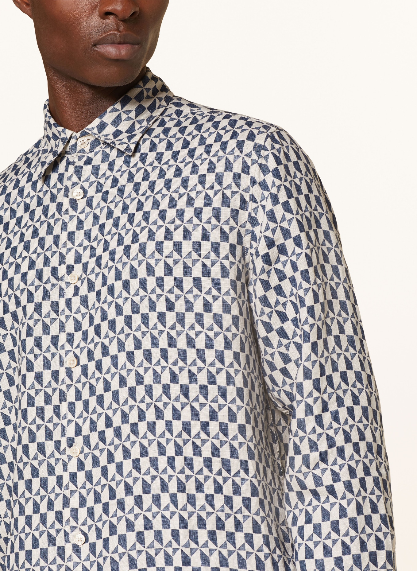 Marc O'Polo Linen shirt regular fit, Color: WHITE/ DARK BLUE (Image 4)