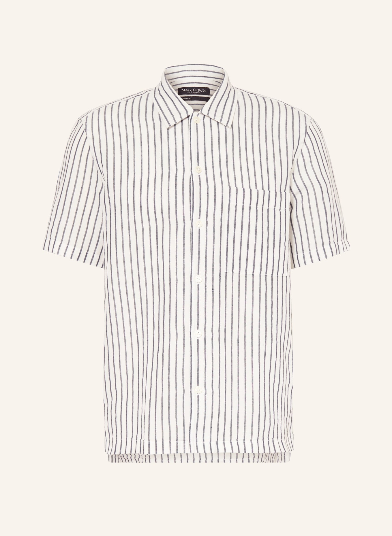 Marc O'Polo Short sleeve shirt regular fit with linen, Color: WHITE/ DARK BLUE (Image 1)