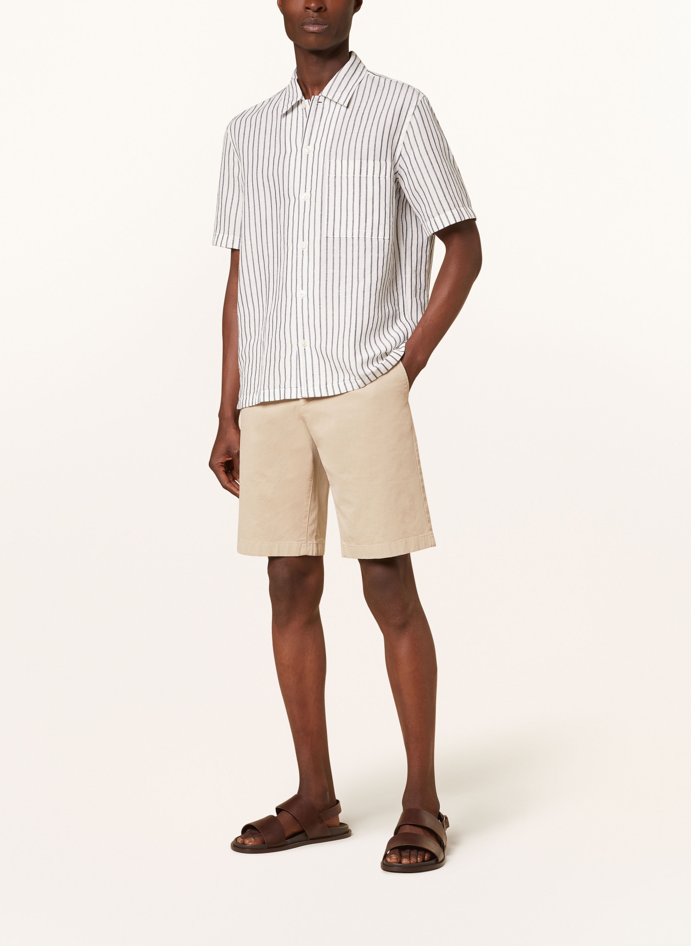 Marc O'Polo Short sleeve shirt regular fit with linen, Color: WHITE/ DARK BLUE (Image 2)