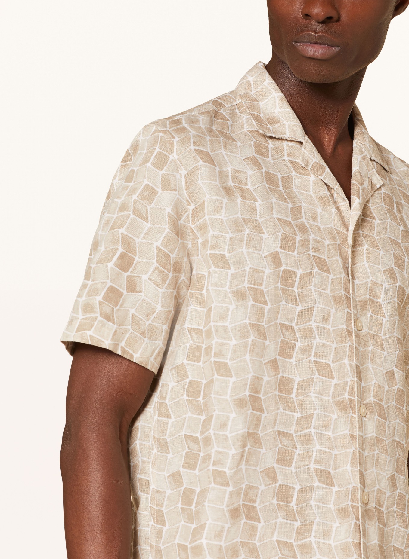 Marc O'Polo Resort shirt regular fit with linen, Color: BEIGE/ WHITE (Image 4)