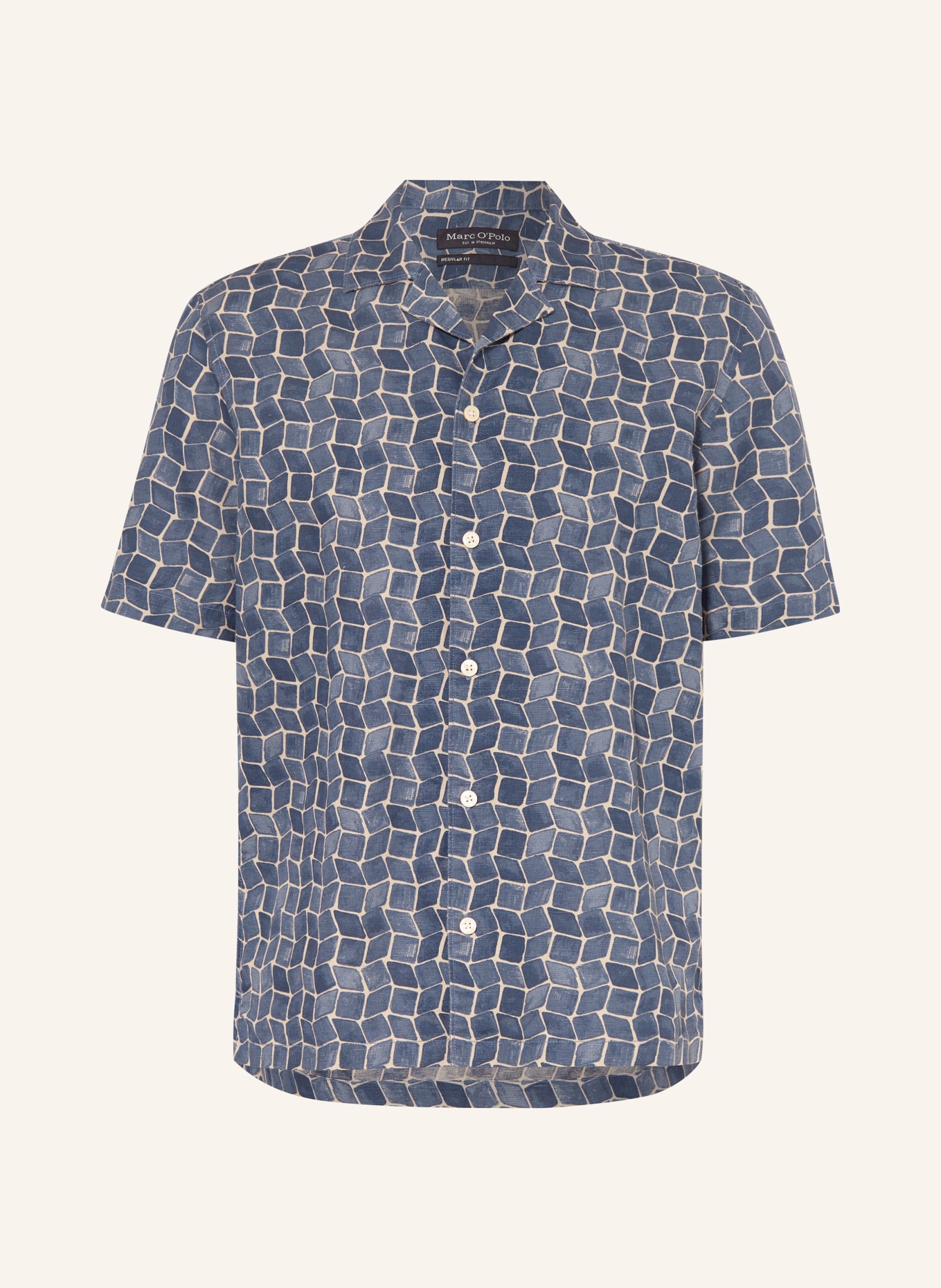 Marc O'Polo Resort shirt regular fit with linen, Color: DARK BLUE/ BEIGE (Image 1)