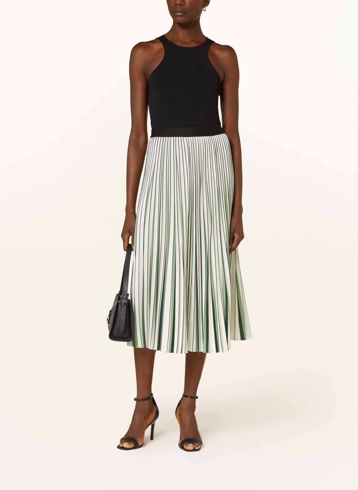 REISS Pleated skirt SAIGE in satin, Color: GREEN/ CREAM (Image 2)