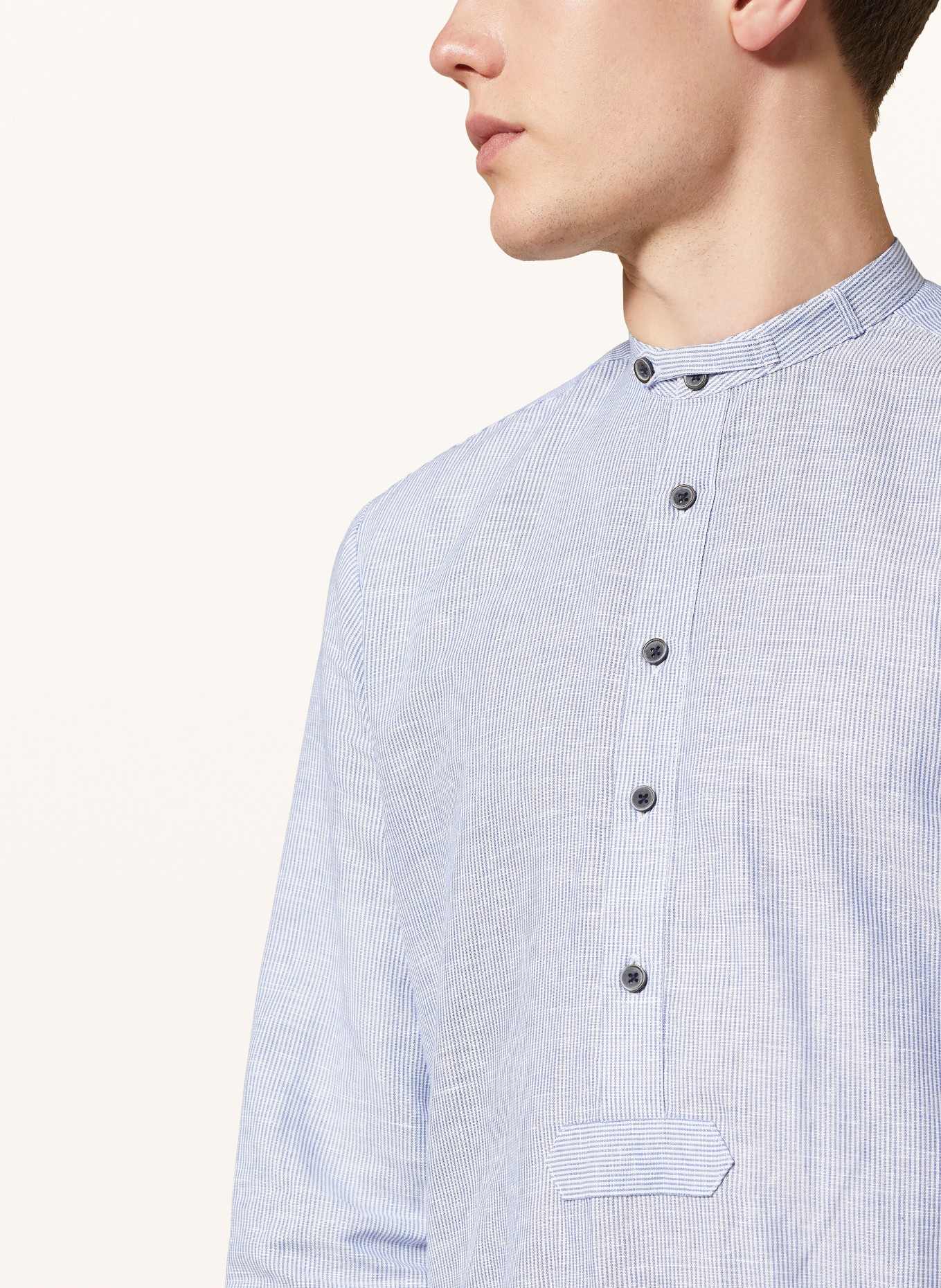 Hammerschmid Trachten shirt PFOAD regular fit, Color: WHITE/ LIGHT BLUE (Image 4)