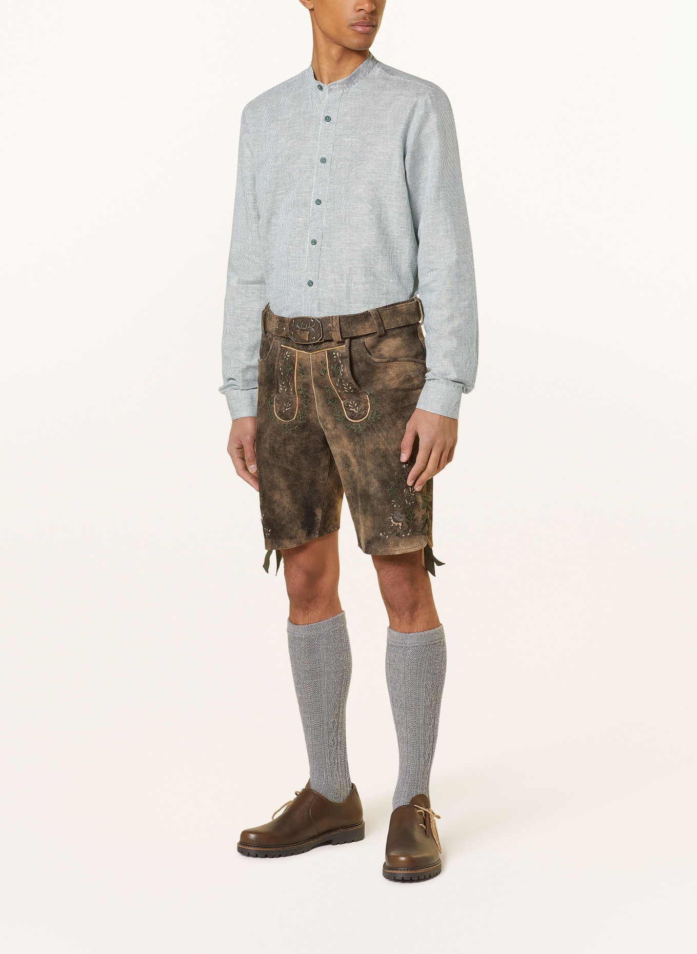 Hammerschmid Trachtenhemd Slim Fit mit Stehkragen und Leinen, Farbe: GRÜN (Bild 2)