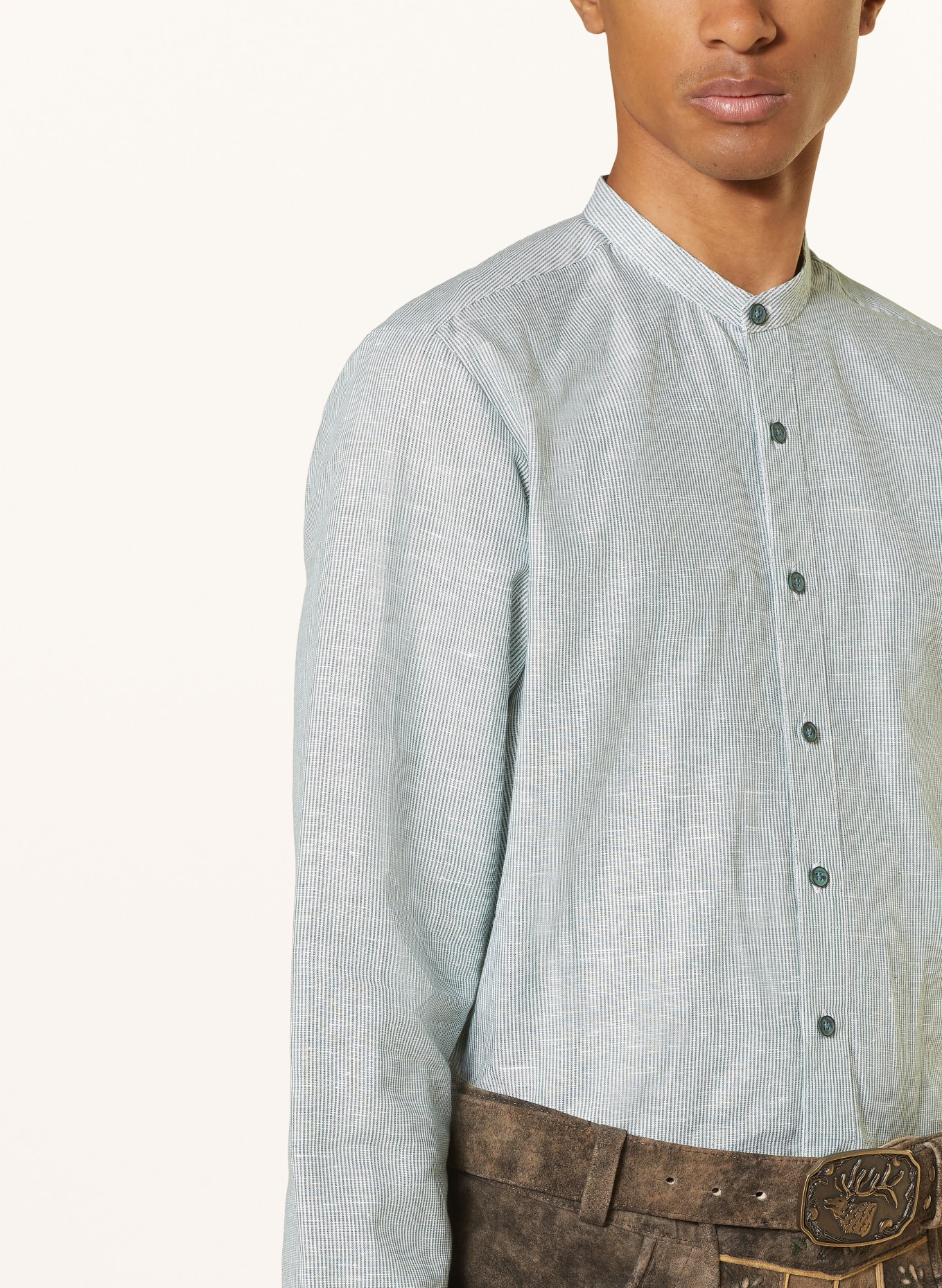 Hammerschmid Trachtenhemd Slim Fit mit Stehkragen und Leinen, Farbe: GRÜN (Bild 4)
