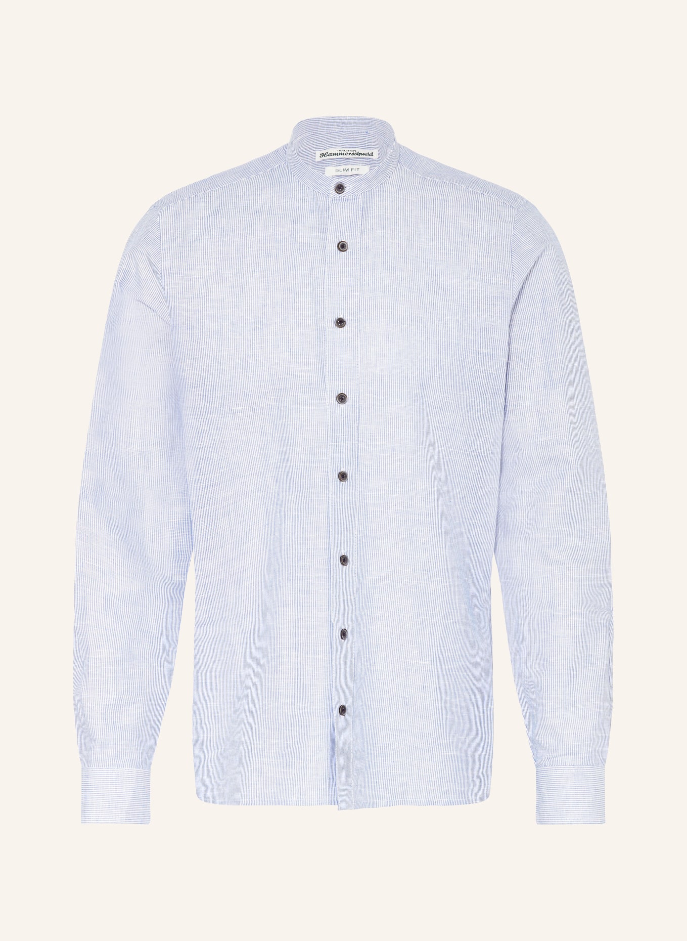 Hammerschmid Trachtenhemd Slim Fit mit Stehkragen mit Leinen: WEISS/ BLAU