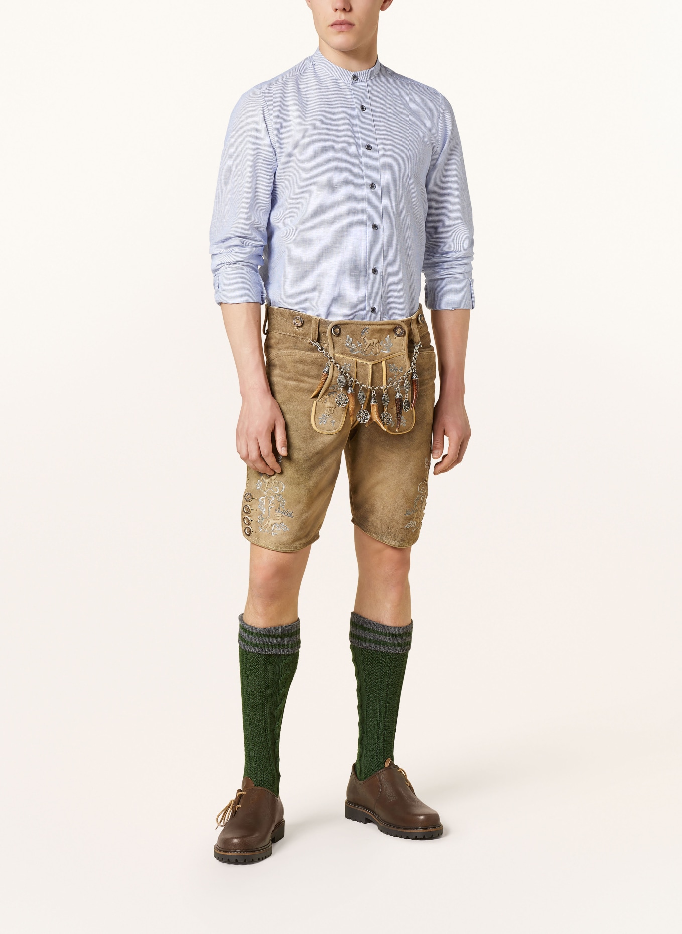 Hammerschmid Trachtenhemd Slim Fit mit Stehkragen mit Leinen: WEISS/ BLAU