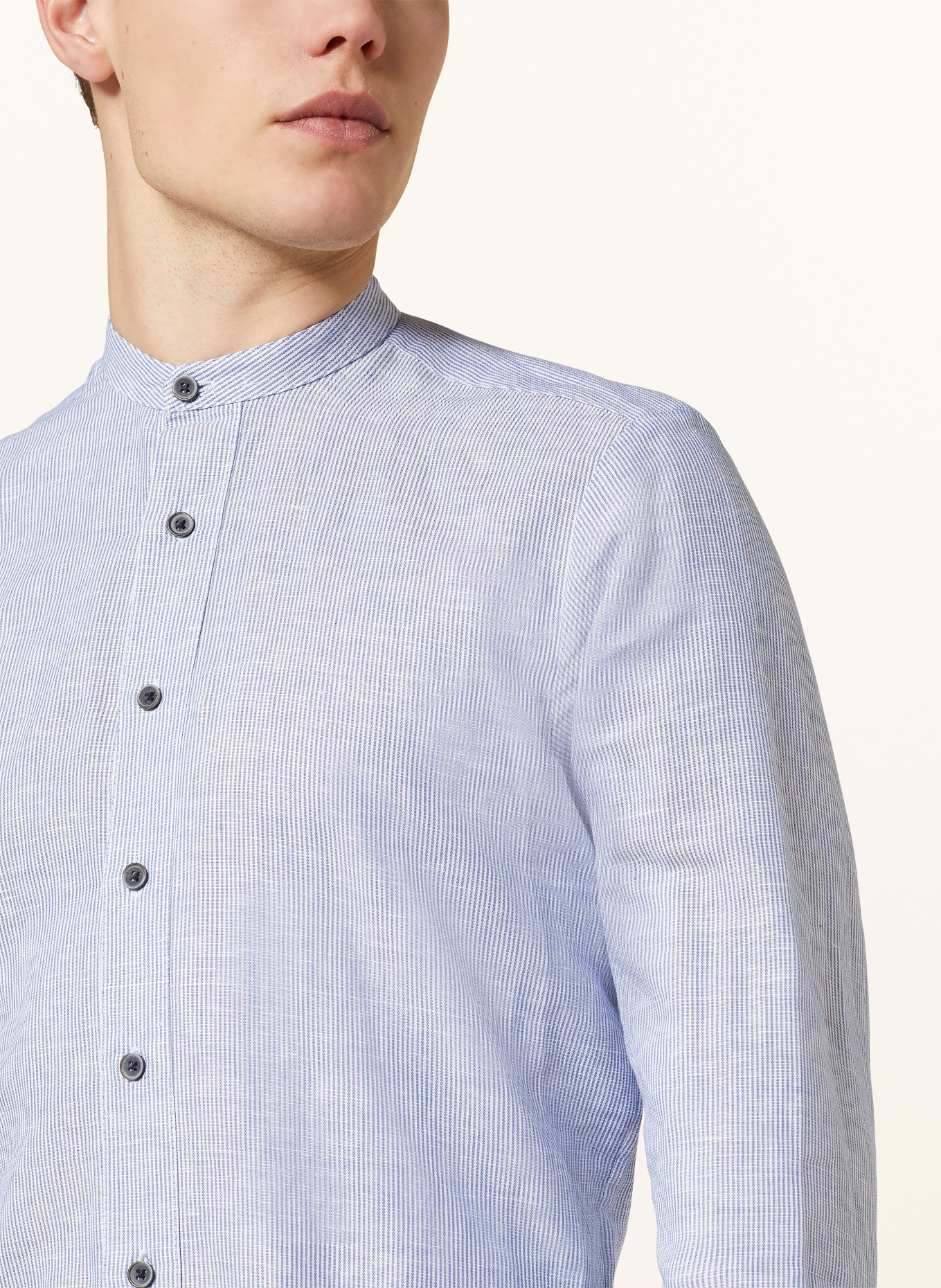 Hammerschmid Trachtenhemd Slim Fit mit Stehkragen mit Leinen: WEISS/ BLAU