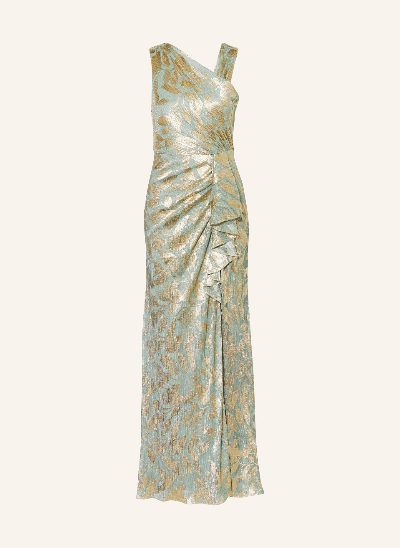 ADRIANNA PAPELL Evening dress with glitter thread and frills, Color: LIGHT GREEN/ GOLD (Image 1)