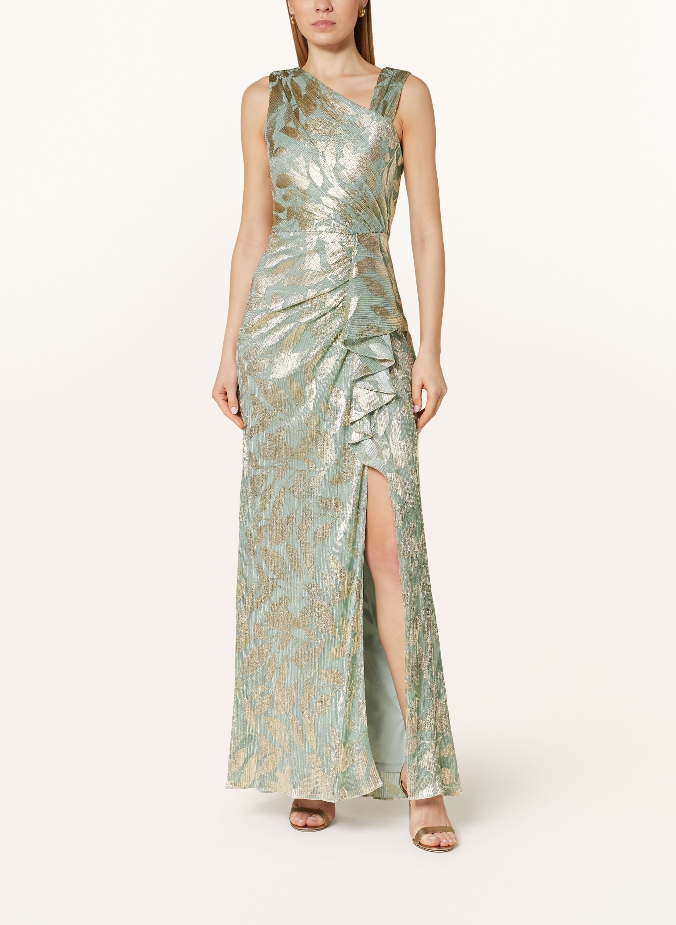 ADRIANNA PAPELL Evening dress with glitter thread and frills, Color: LIGHT GREEN/ GOLD (Image 2)